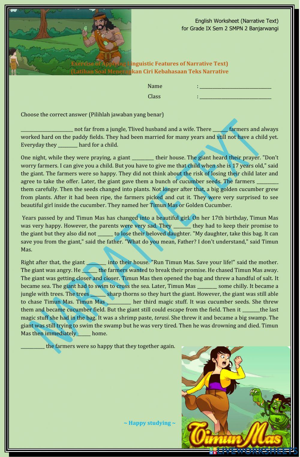 Narrative Text exercise for 9 | Live Worksheets