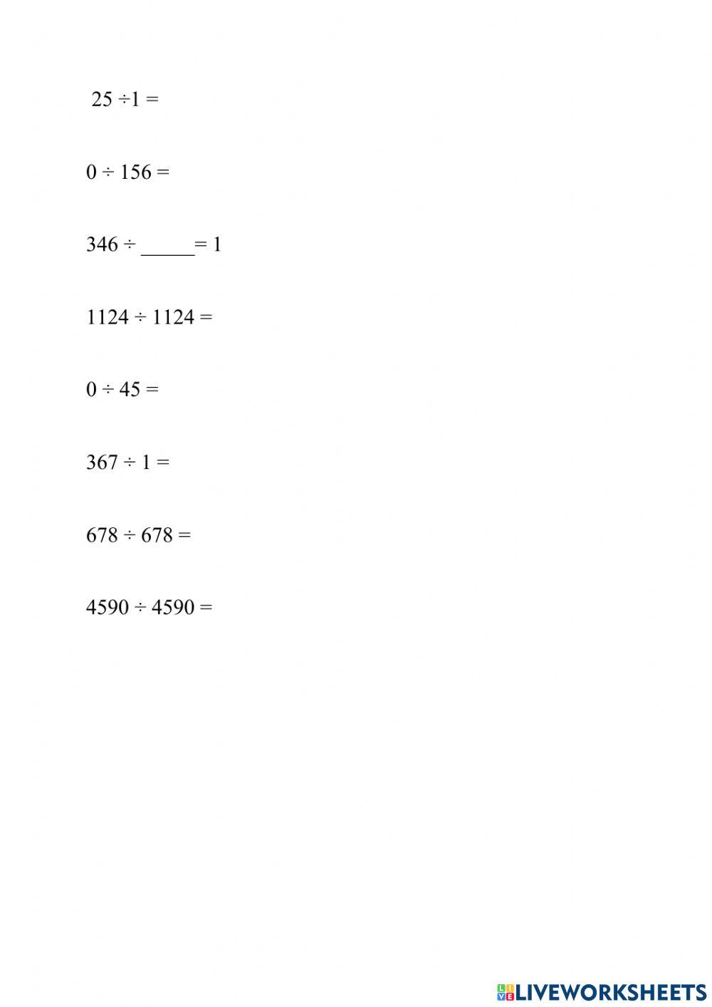 Division Basic-mental math worksheet | Live Worksheets