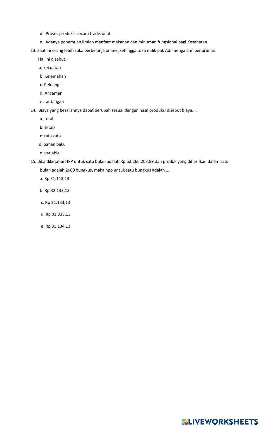Latihan soal pengolahan pangan fungsional