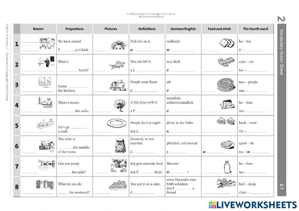 Access 3 Vocabulary Action Sheets
