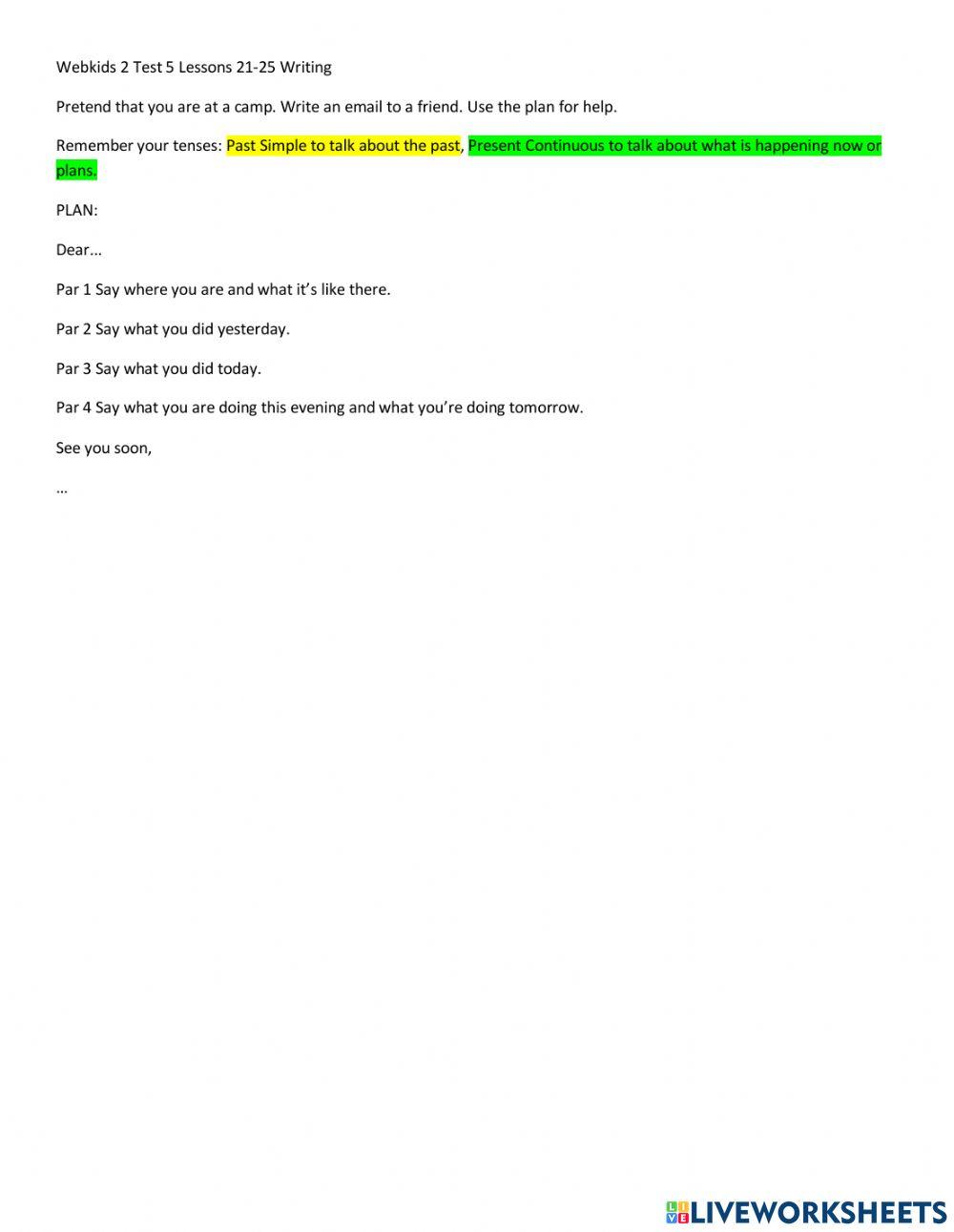 Webkids 2 Test 5 writing