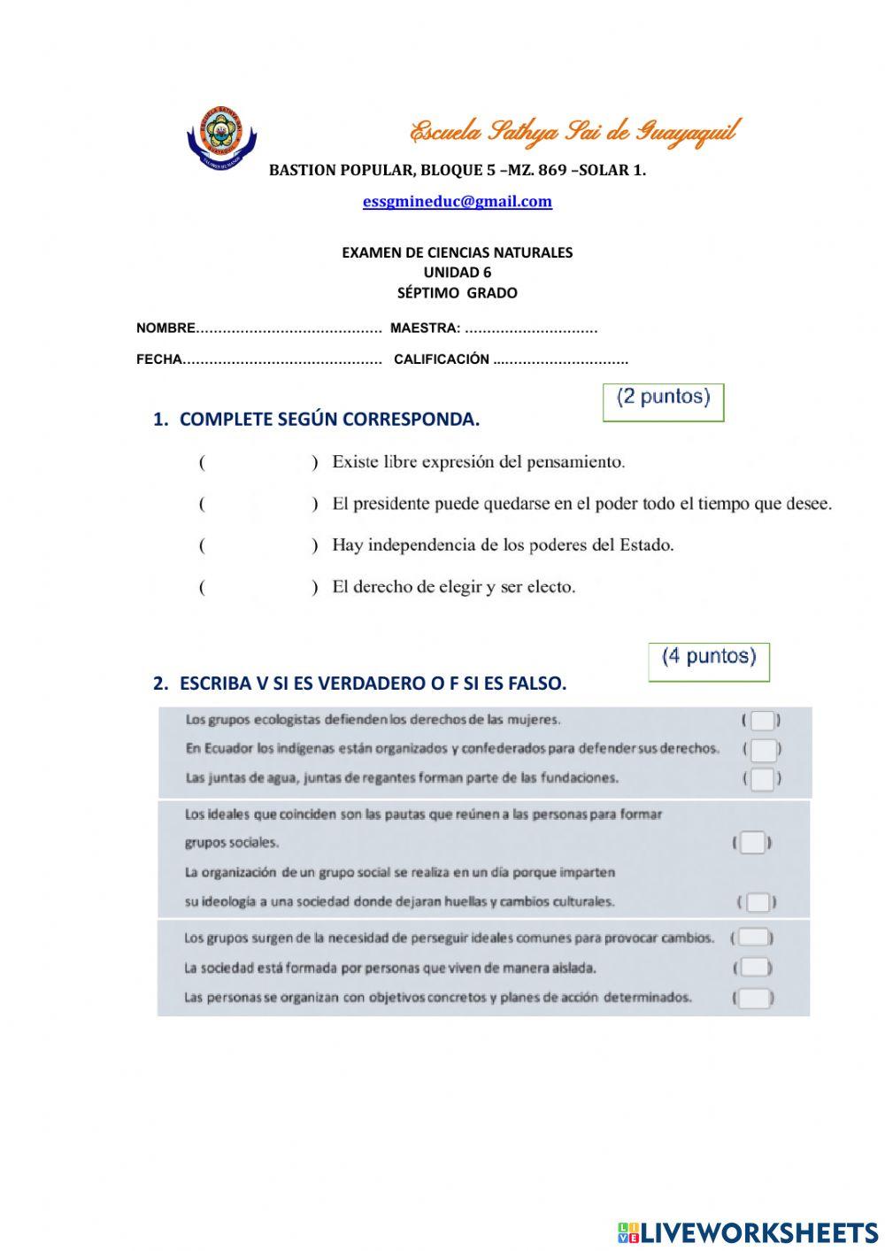 7mo Examen de Estudios Sociales
