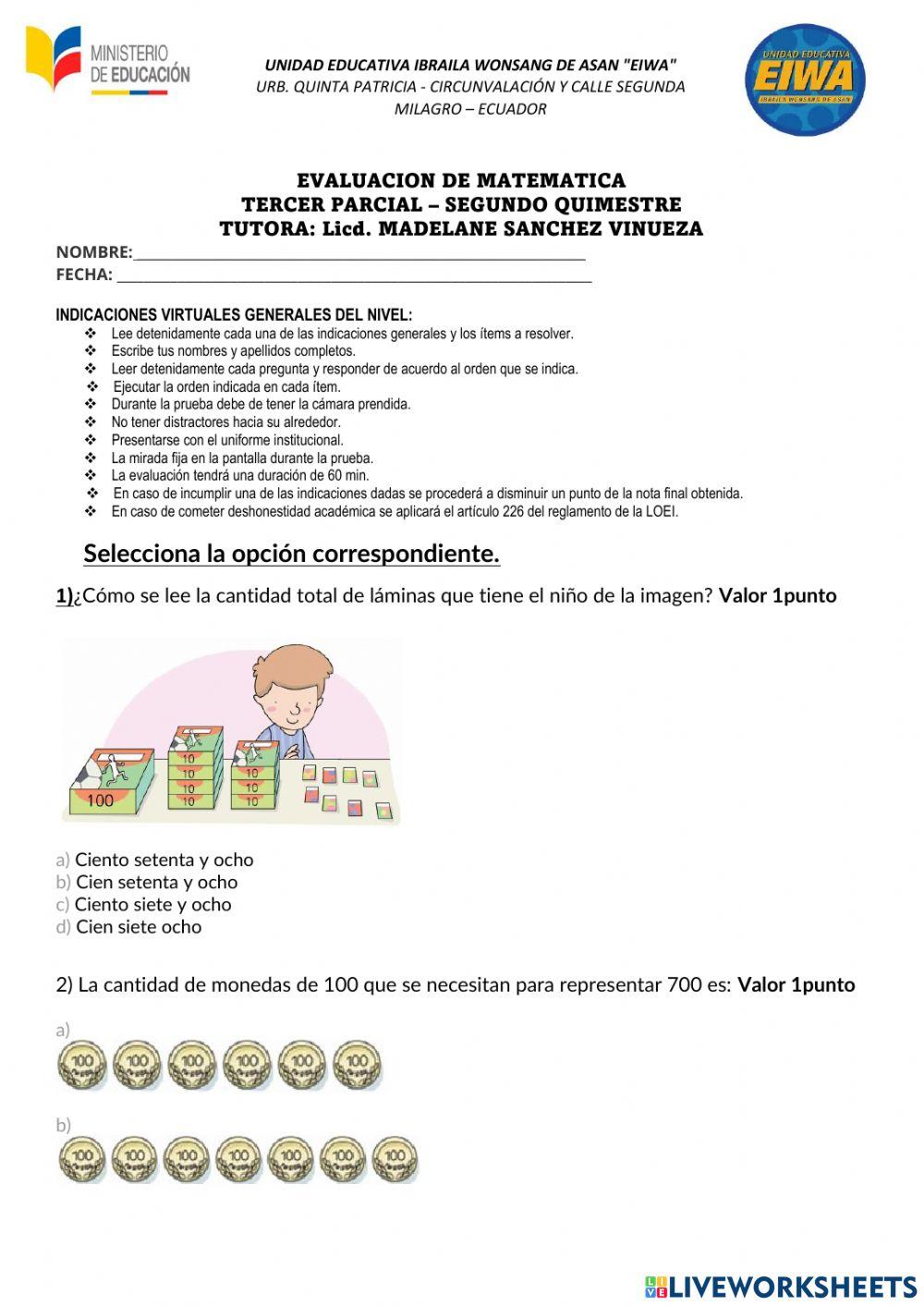 Evaluación de Matemática