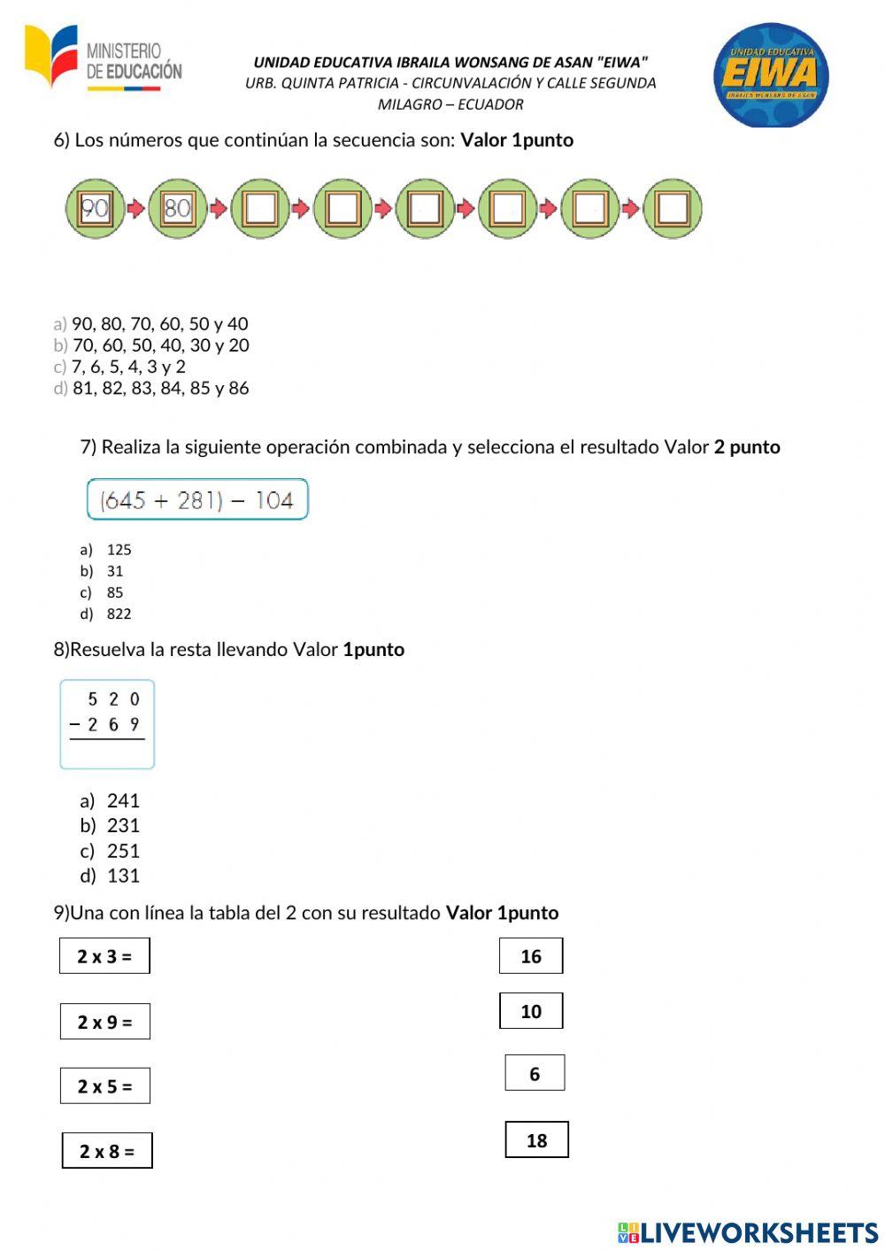 Evaluación de Matemática