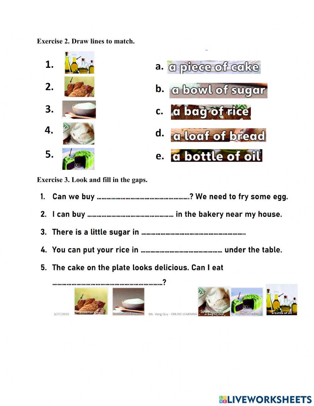 Foods and drinks quantities