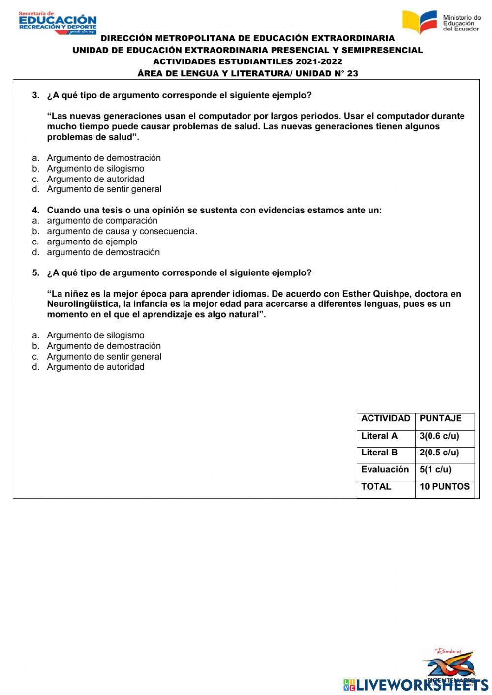 Unidad 23 tipos de argumentos