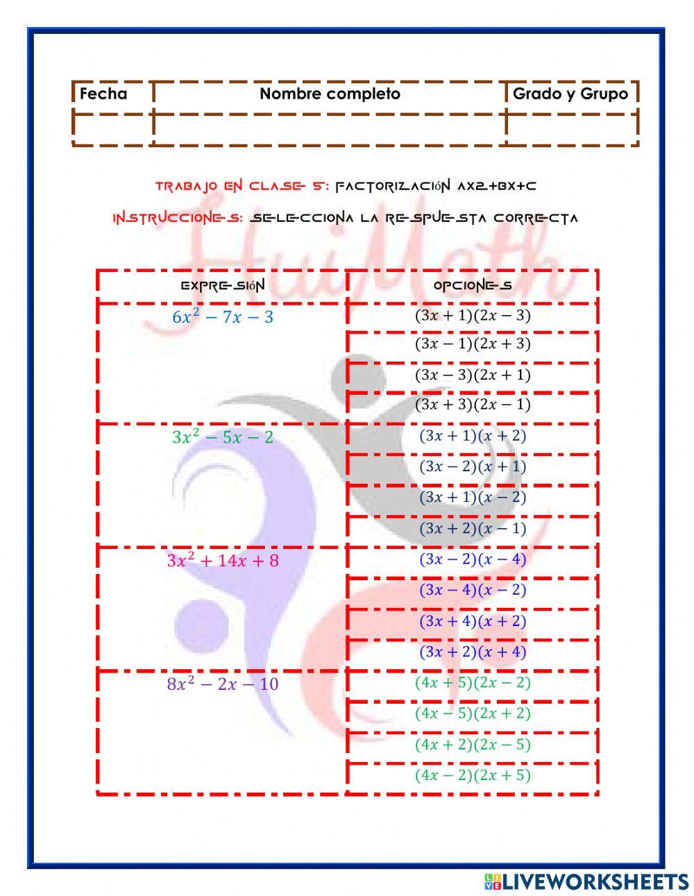 Factorización ax2+bx+c