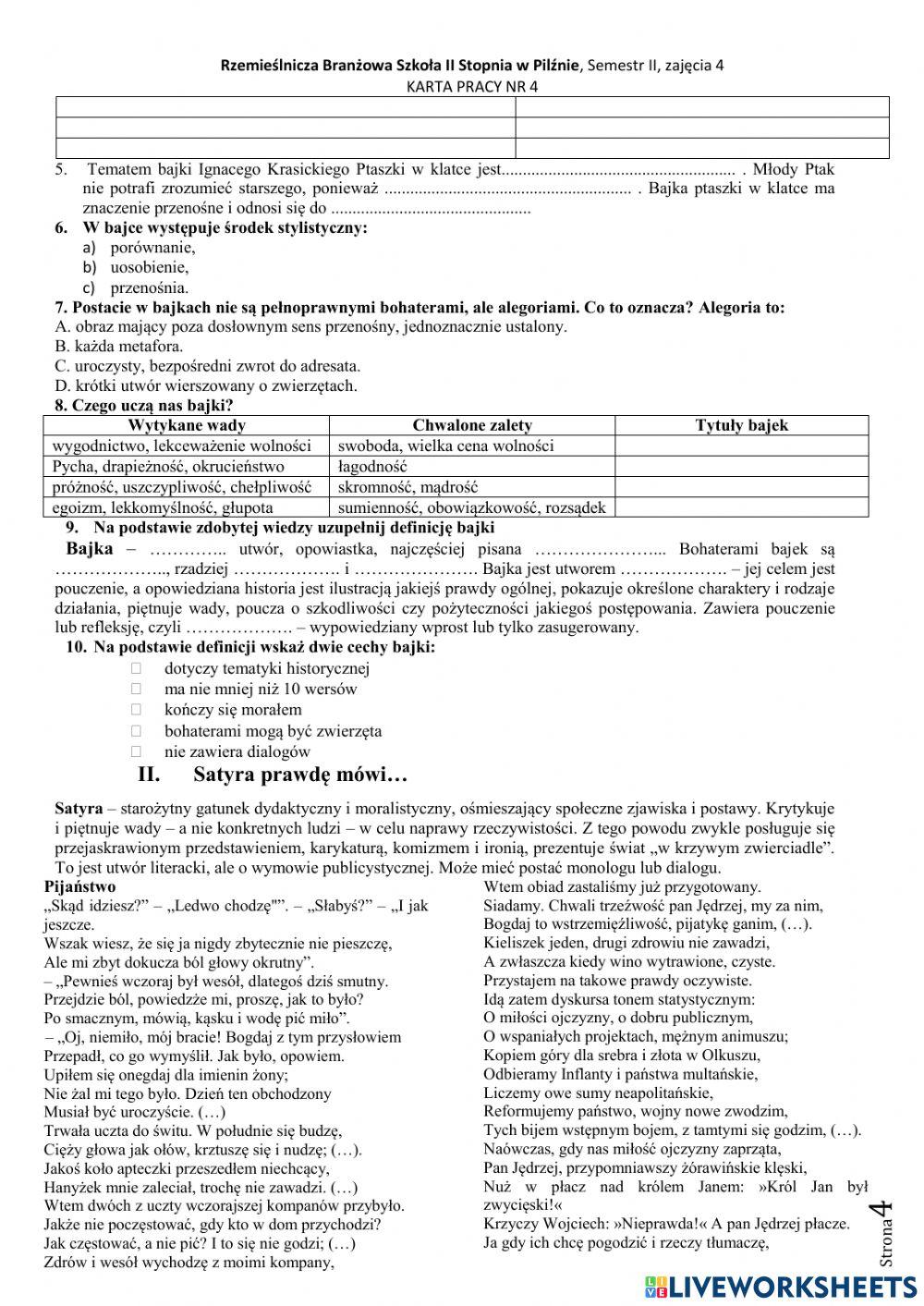 Rzemieślnicza Branżowa Szkoła II Stopnia w Pilźnie, semestr II, zajęcia 4