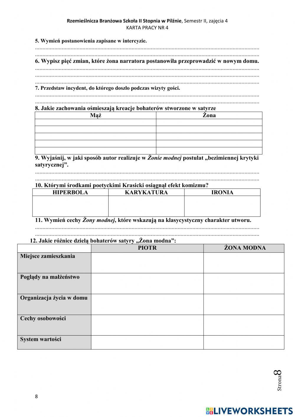 Rzemieślnicza Branżowa Szkoła II Stopnia w Pilźnie, semestr II, zajęcia 4