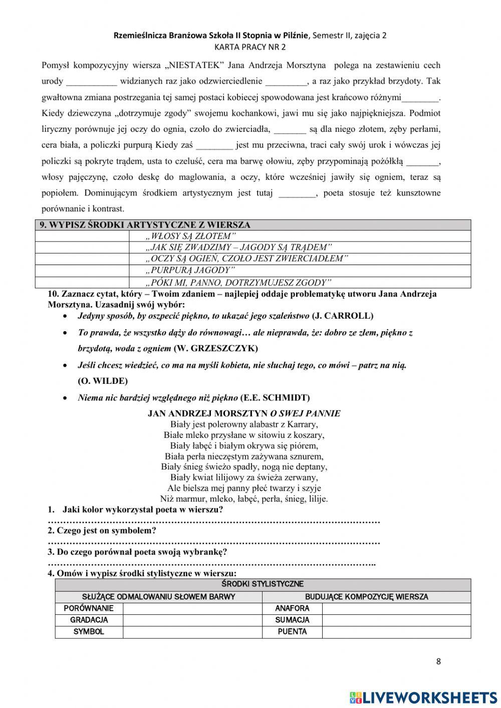 Rzemieślnicza Branżowa Szkoła II Stopnia w Pilźnie, semestr II, zajęcia 2