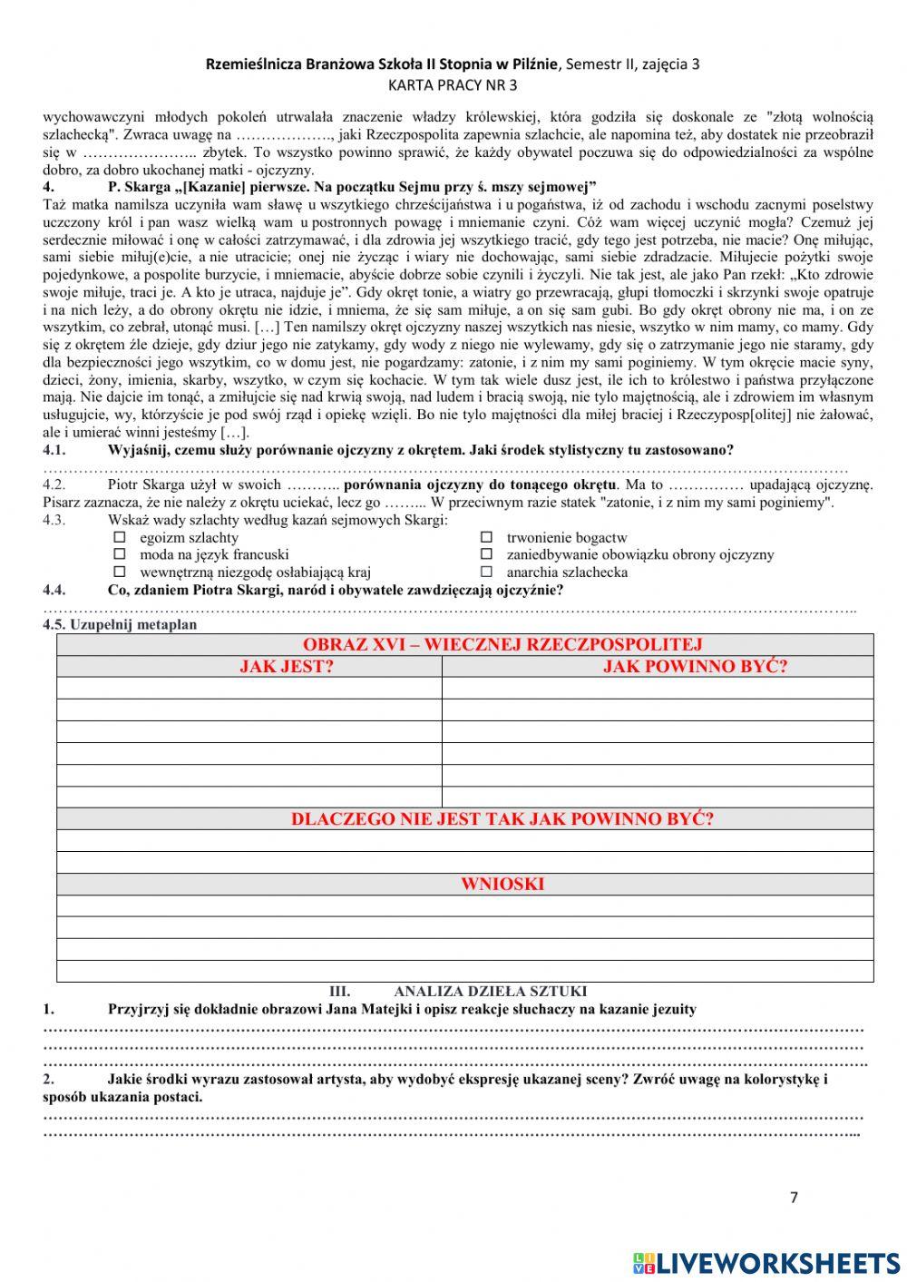 Rzemieślnicza Branżowa Szkoła II Stopnia w Pilźnie, semestr II, zajęcia 3