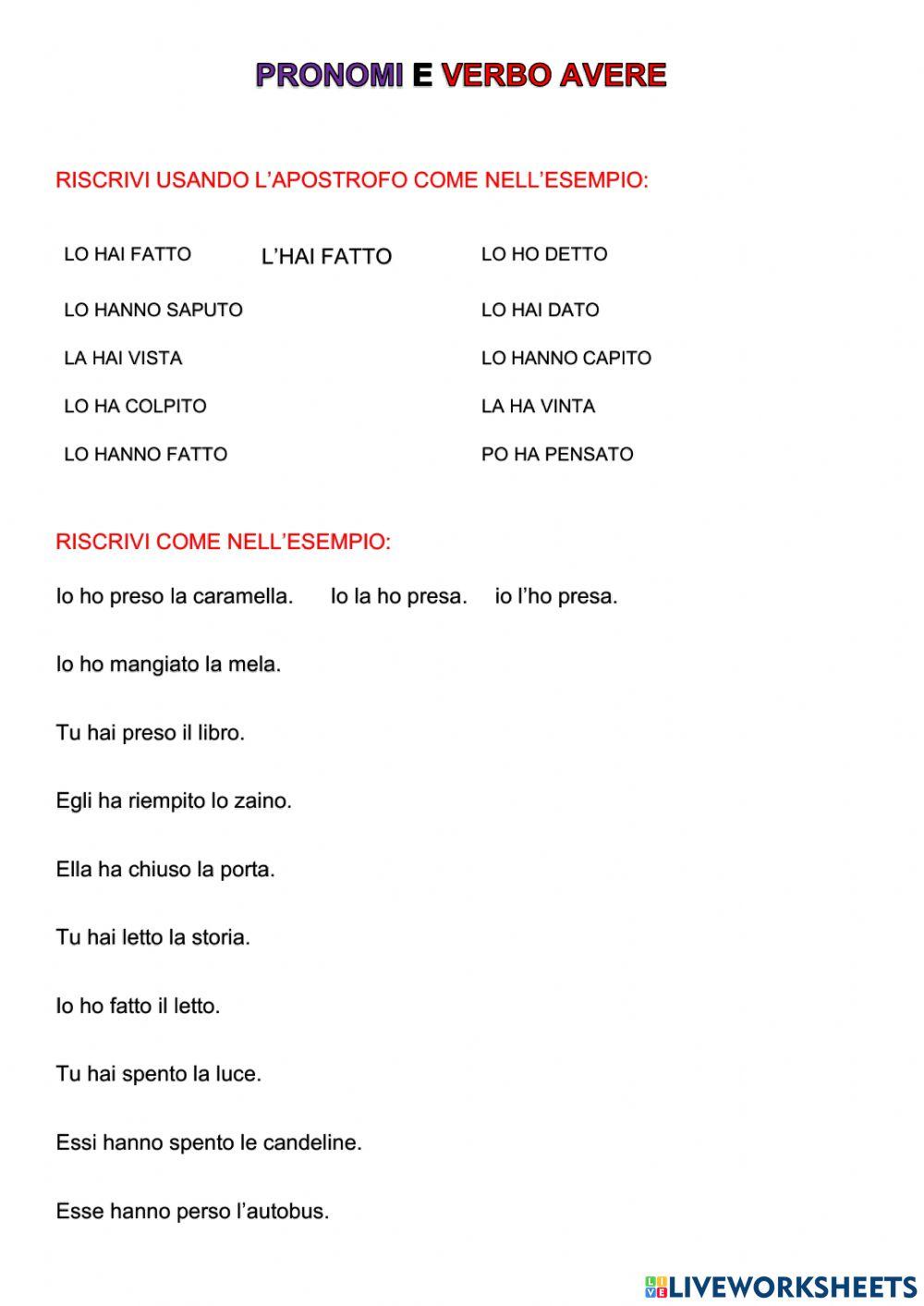 Pronomi e verbo avere