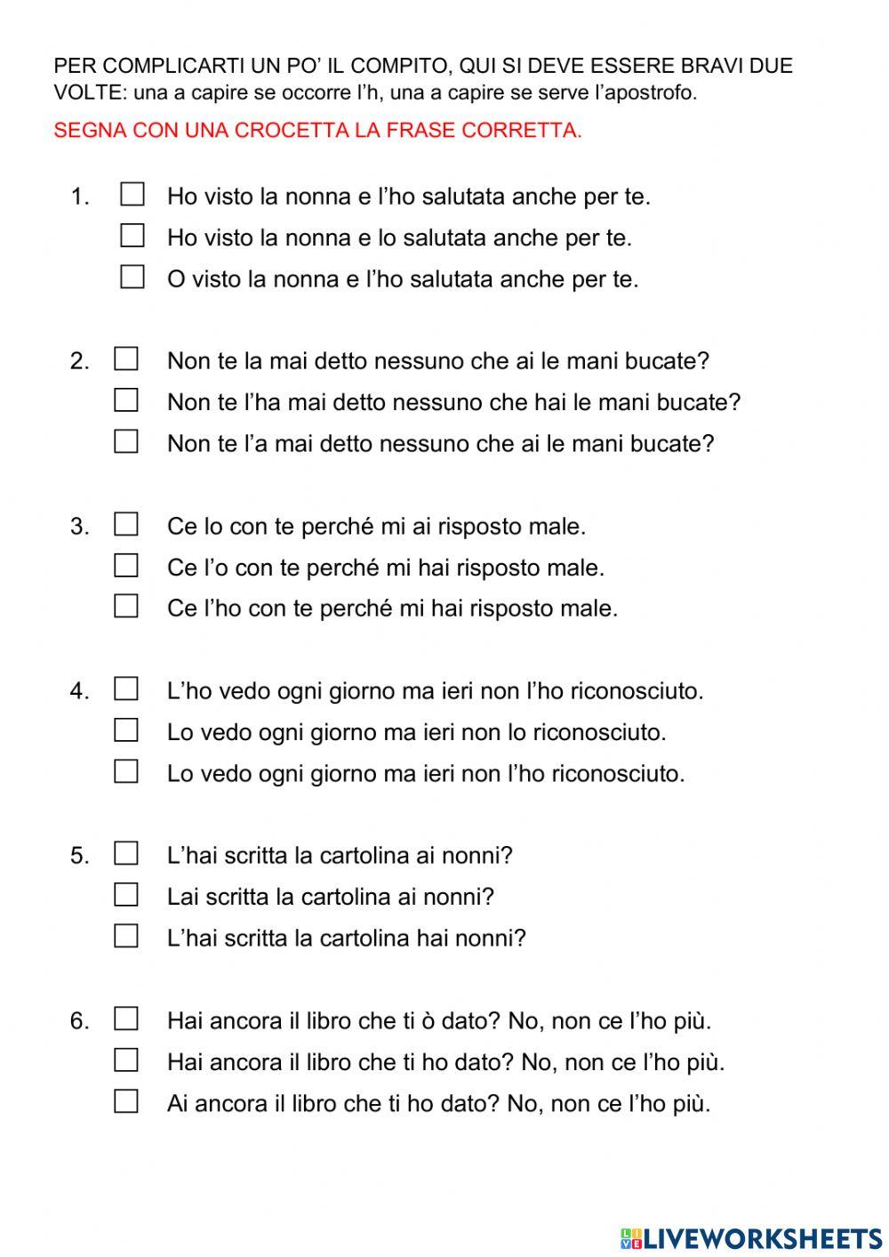 Pronomi e verbo avere