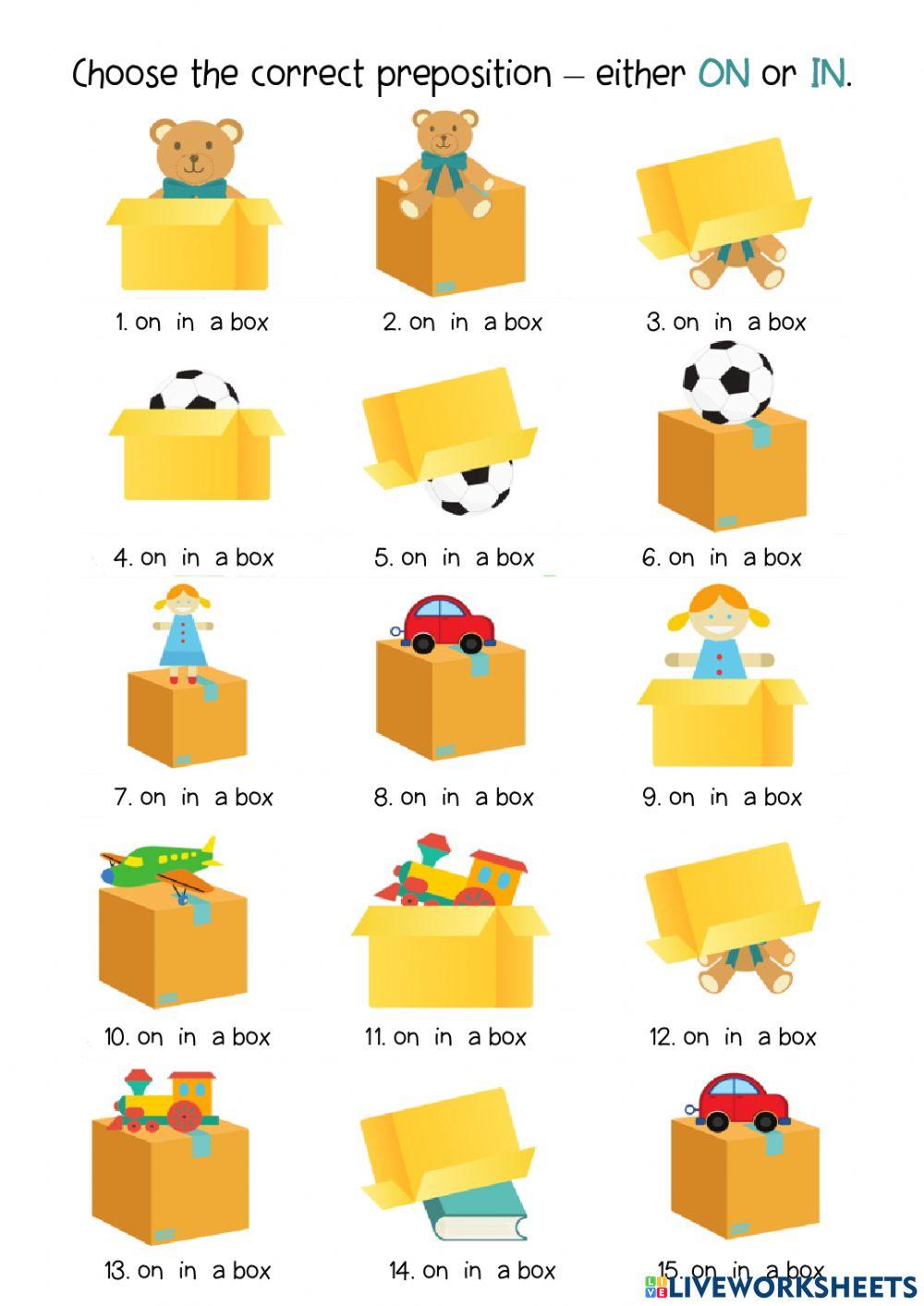 On vs in prepositions online exercise for live worksheets