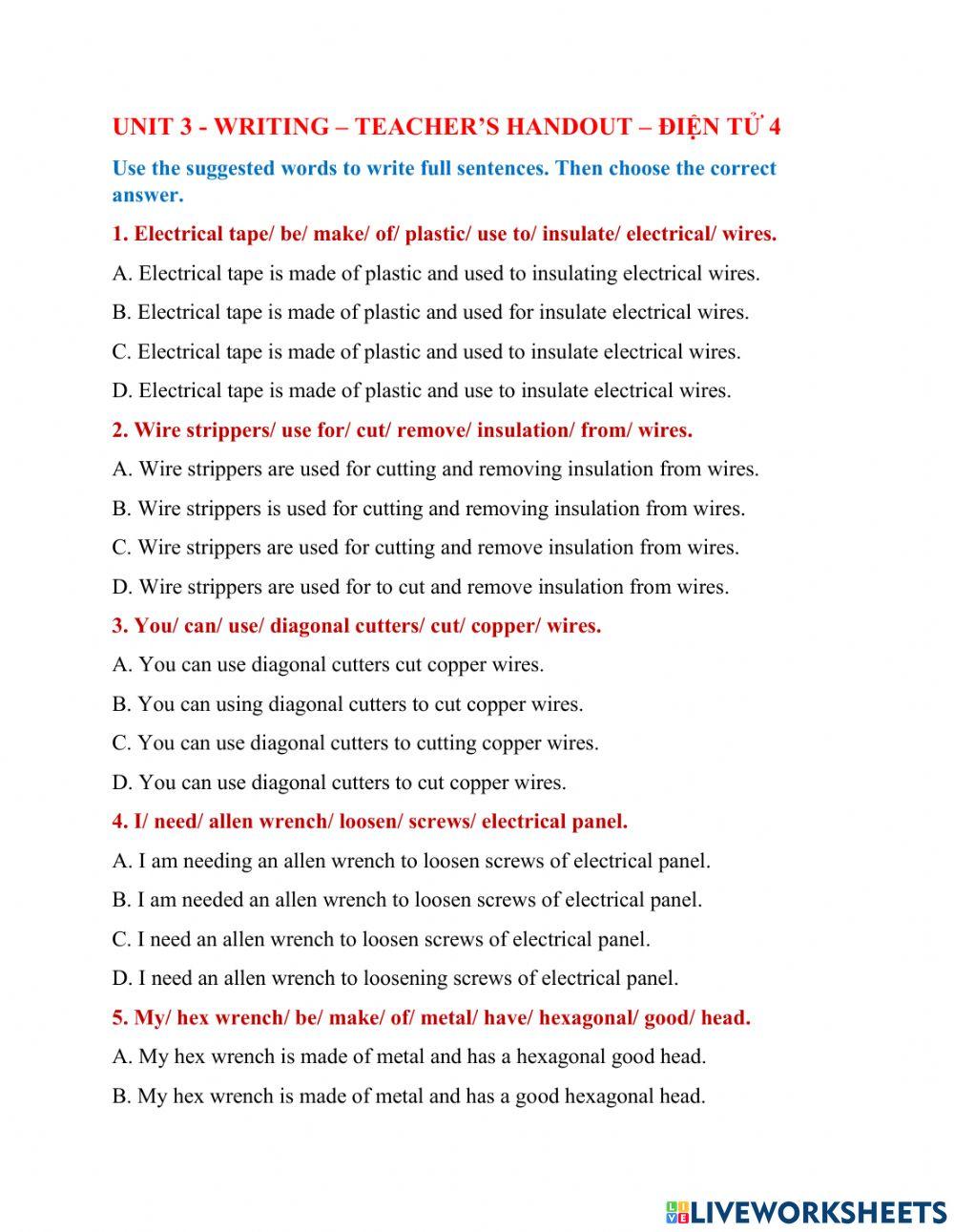 Unit 3- Writing - Teacher's handout - Điện Tử 4