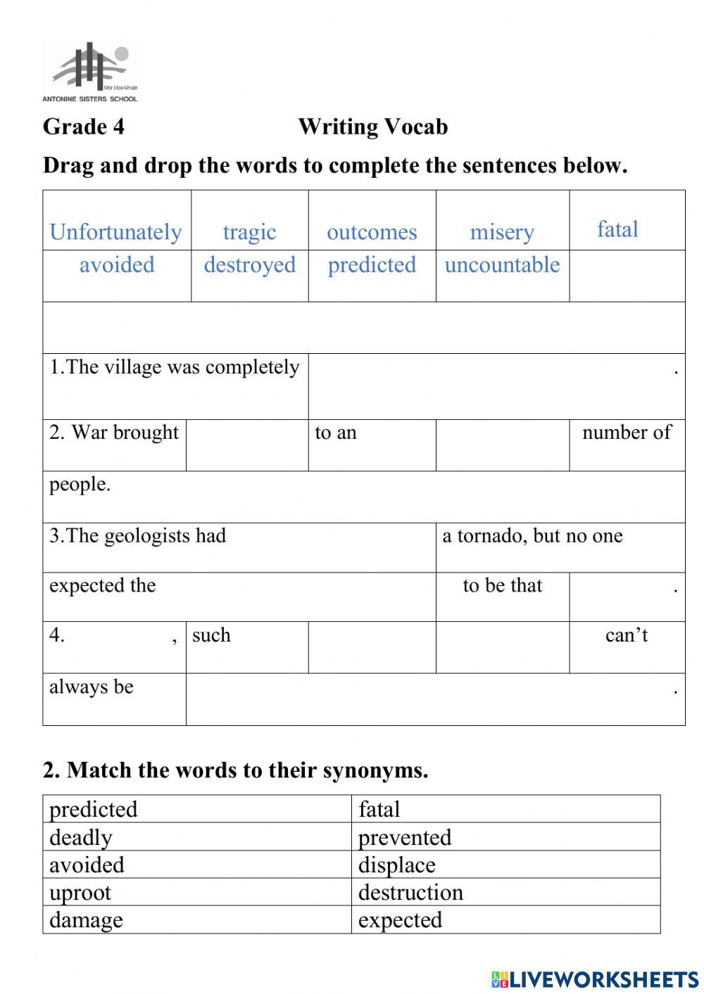 Grade 4 Writing worksheet online exercise for Live Worksheets