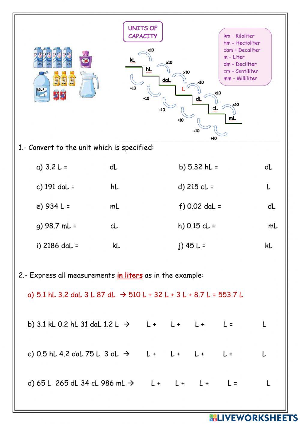 Units of capacity Units of capacity