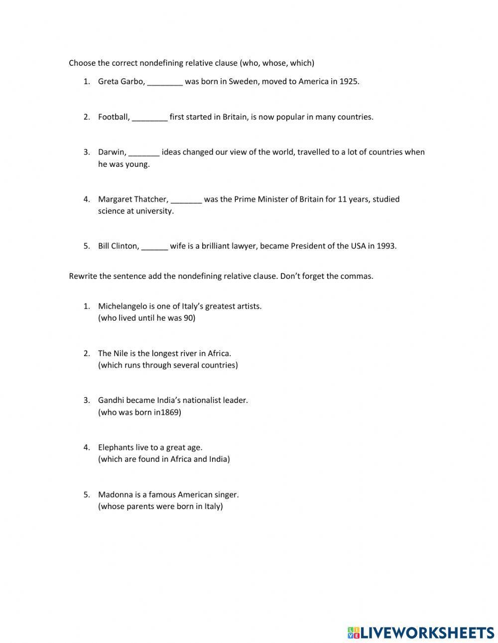 Nondefining relative clauses