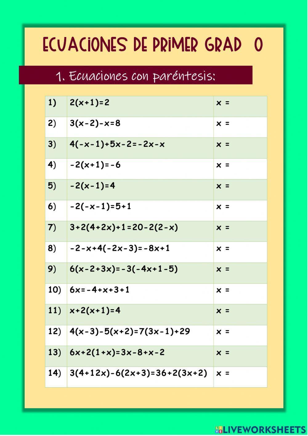 Ecuaciones de primer grado con paréntesis