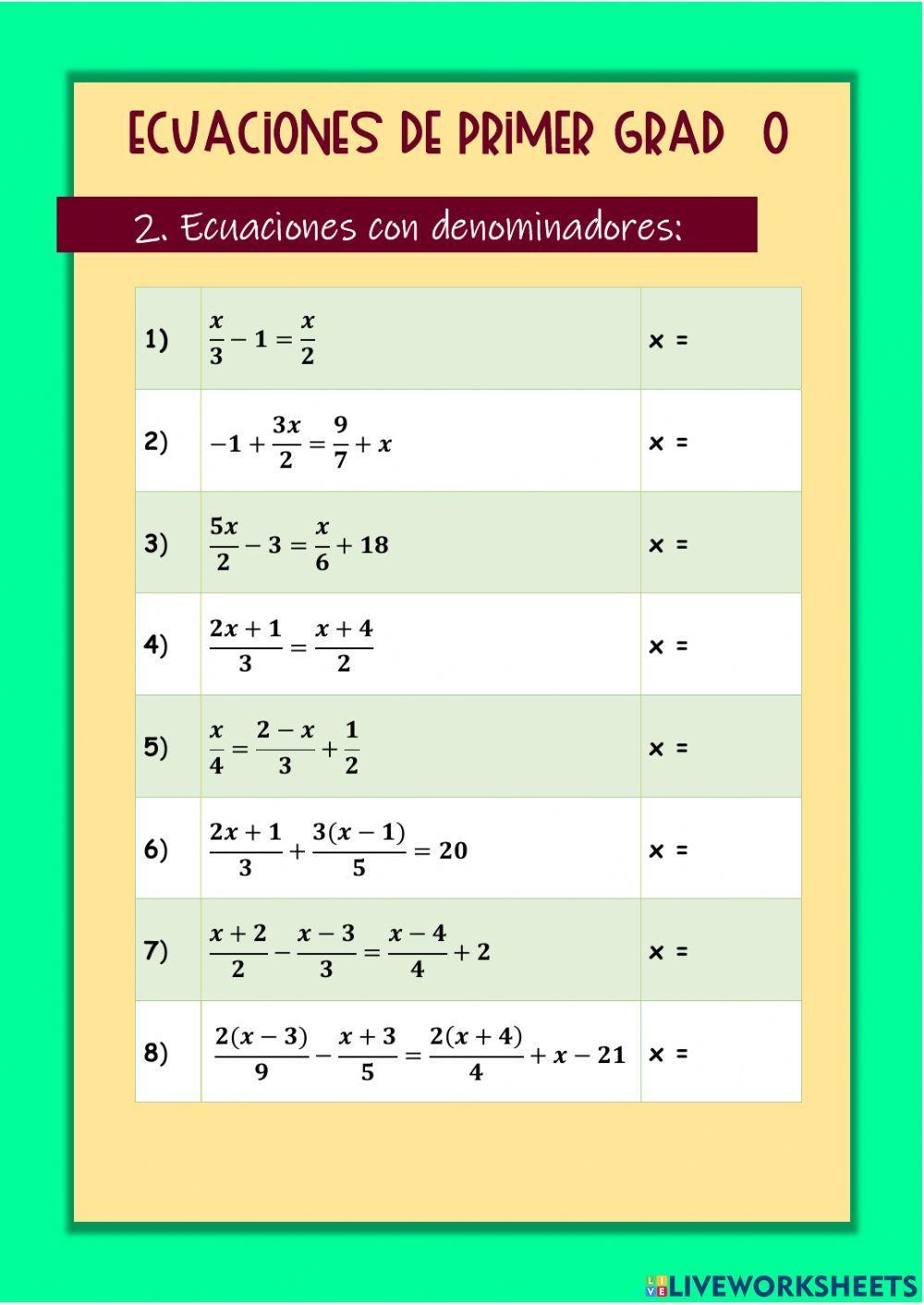 Ecuaciones de primer grado con denominadores