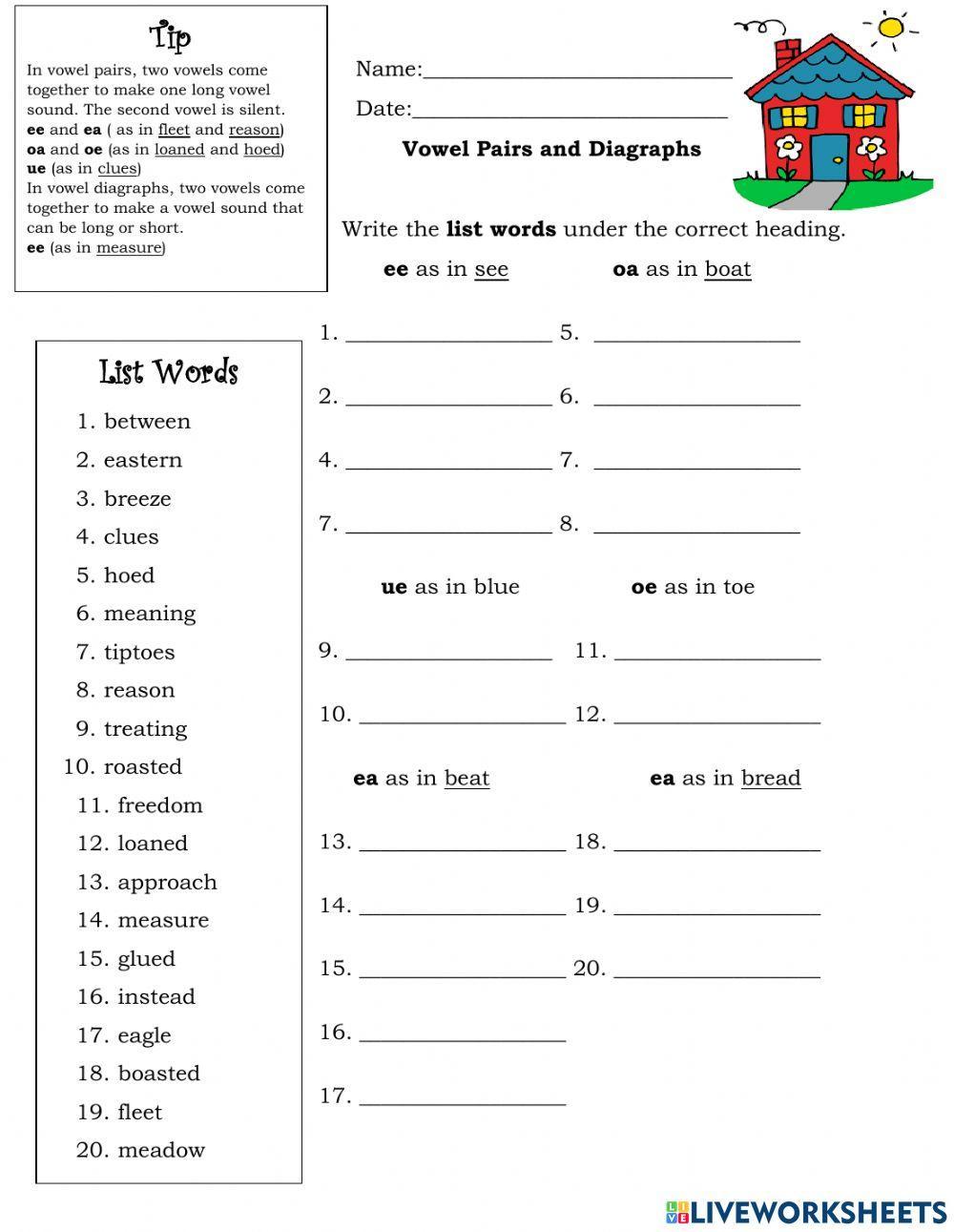 Vowel Pairs and Diagraphs