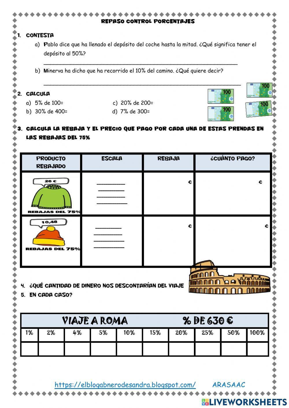 Repaso control porcentajes 5º