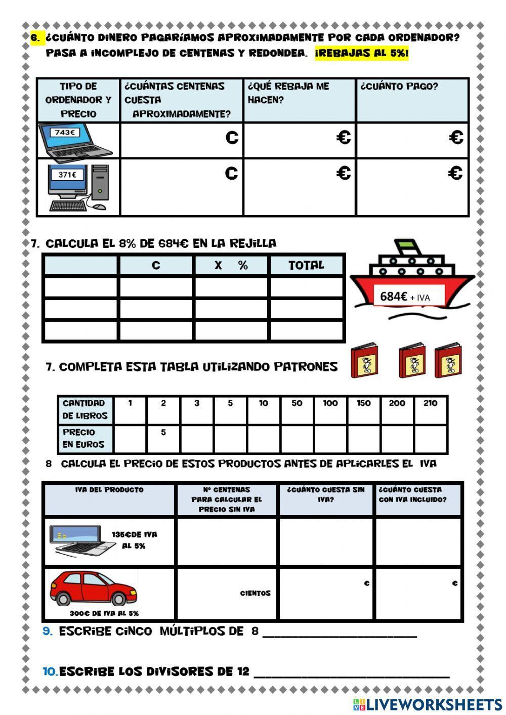 Repaso control porcentajes 5º