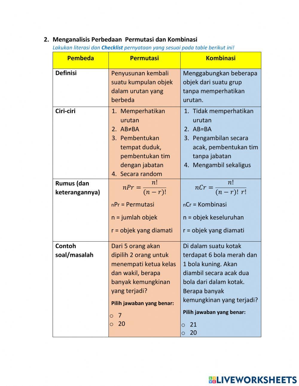 Faktorial, Permutasi dan Kombinasi