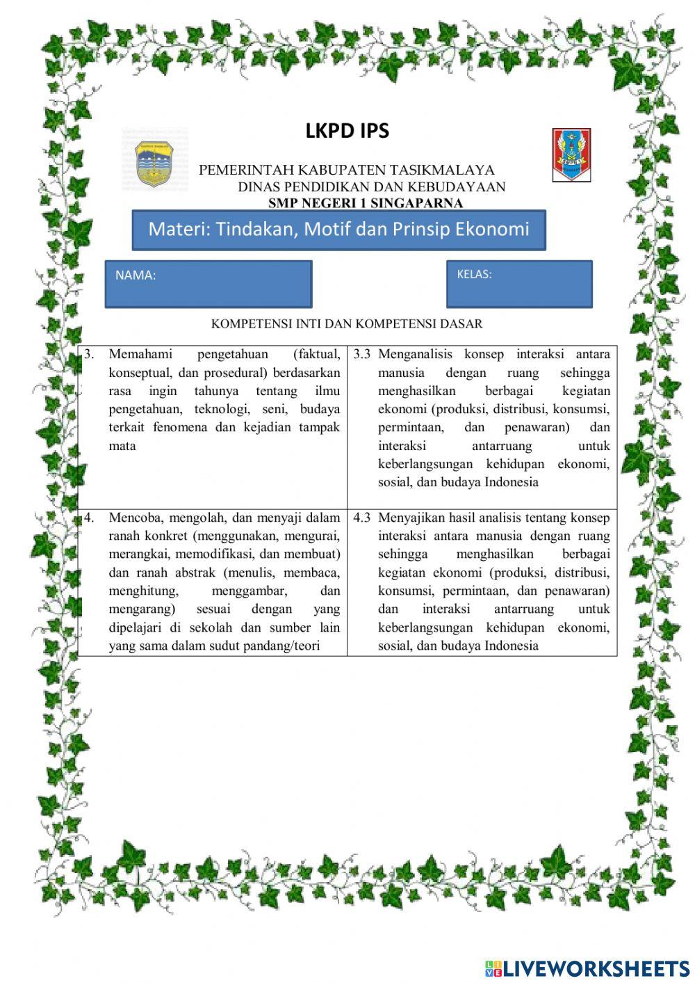 Tindakan, motif dan prinsip ekonomi