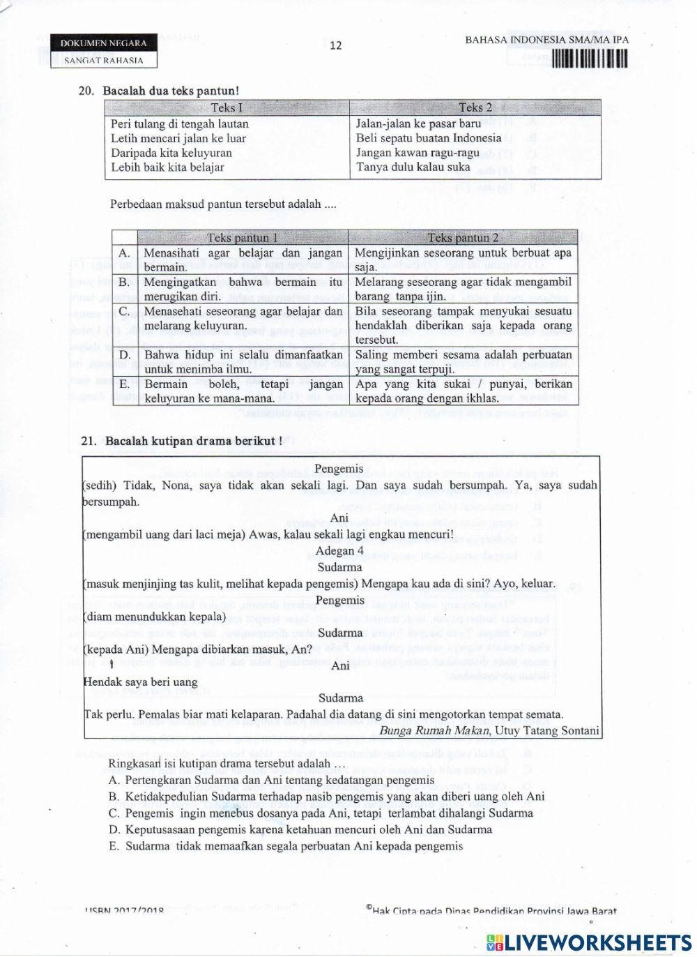 Usbn bahasa indonesia 2017-2018