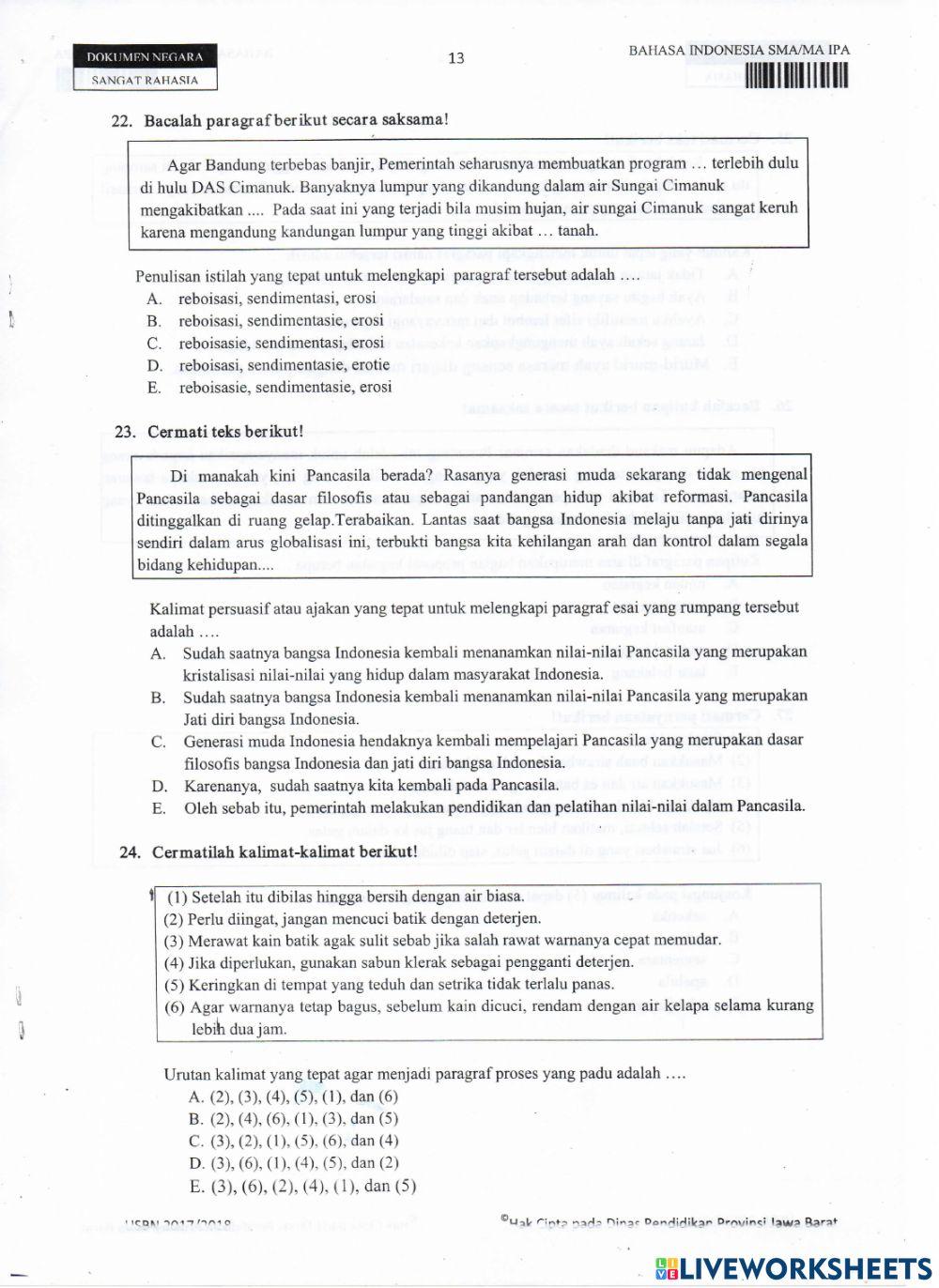 Usbn bahasa indonesia 2017-2018