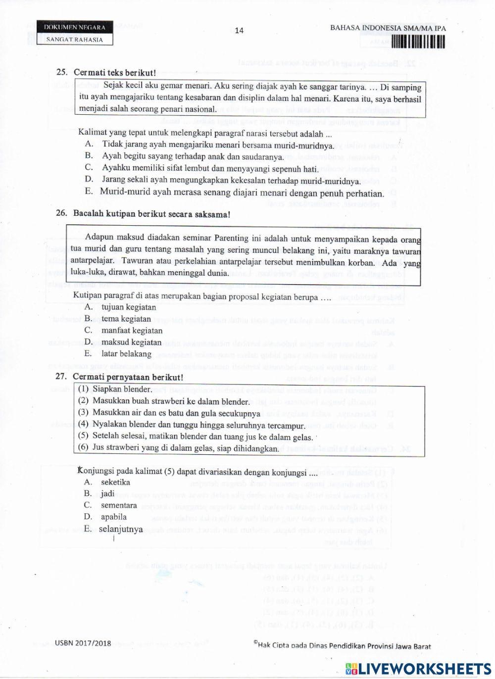 Usbn bahasa indonesia 2017-2018