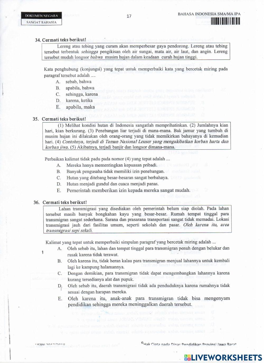 Usbn bahasa indonesia 2017-2018