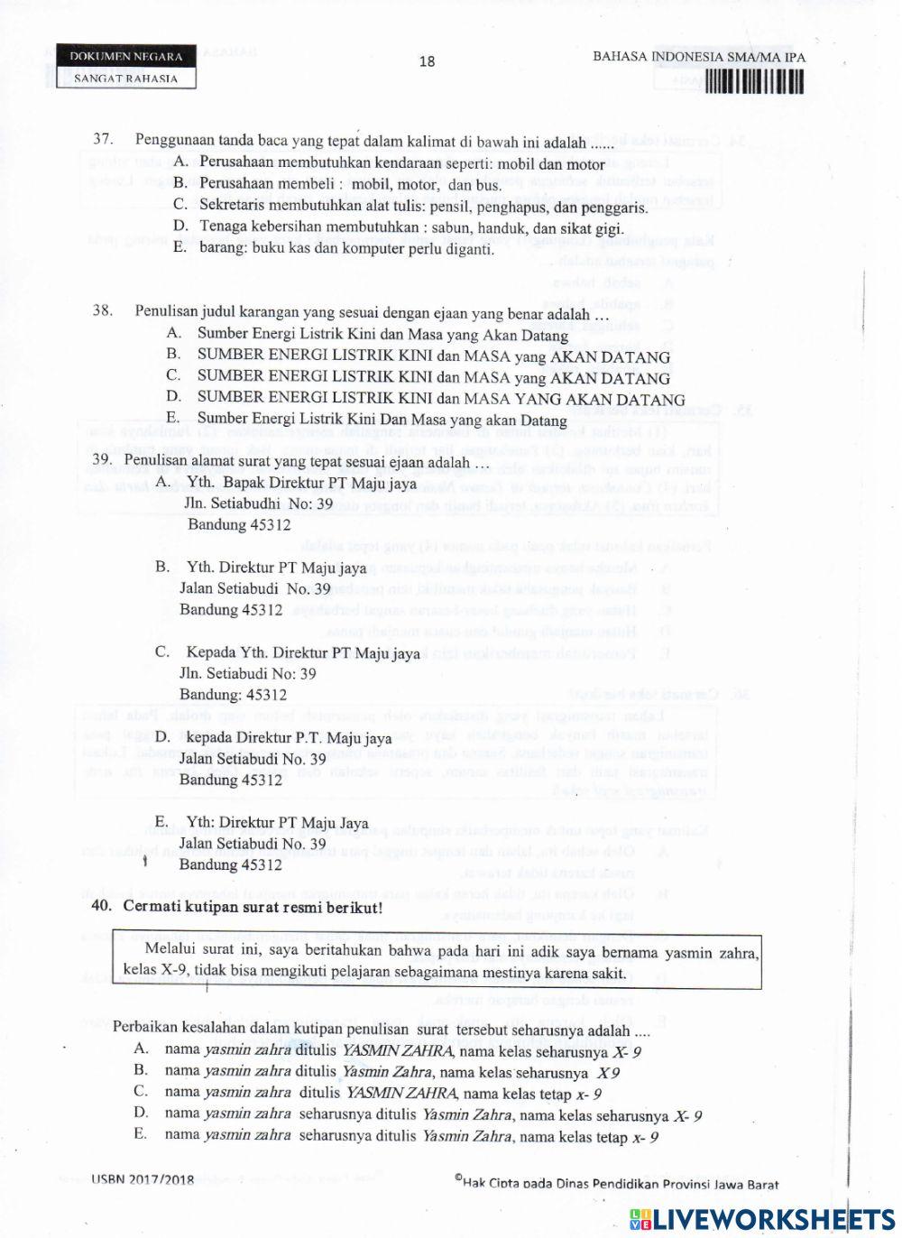 Usbn bahasa indonesia 2017-2018