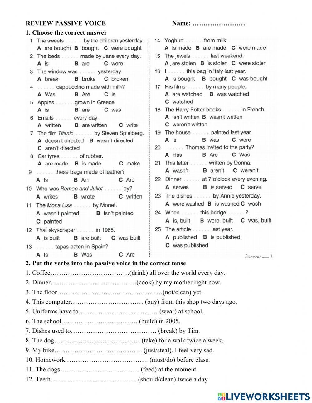 Grade 7- Review Passive