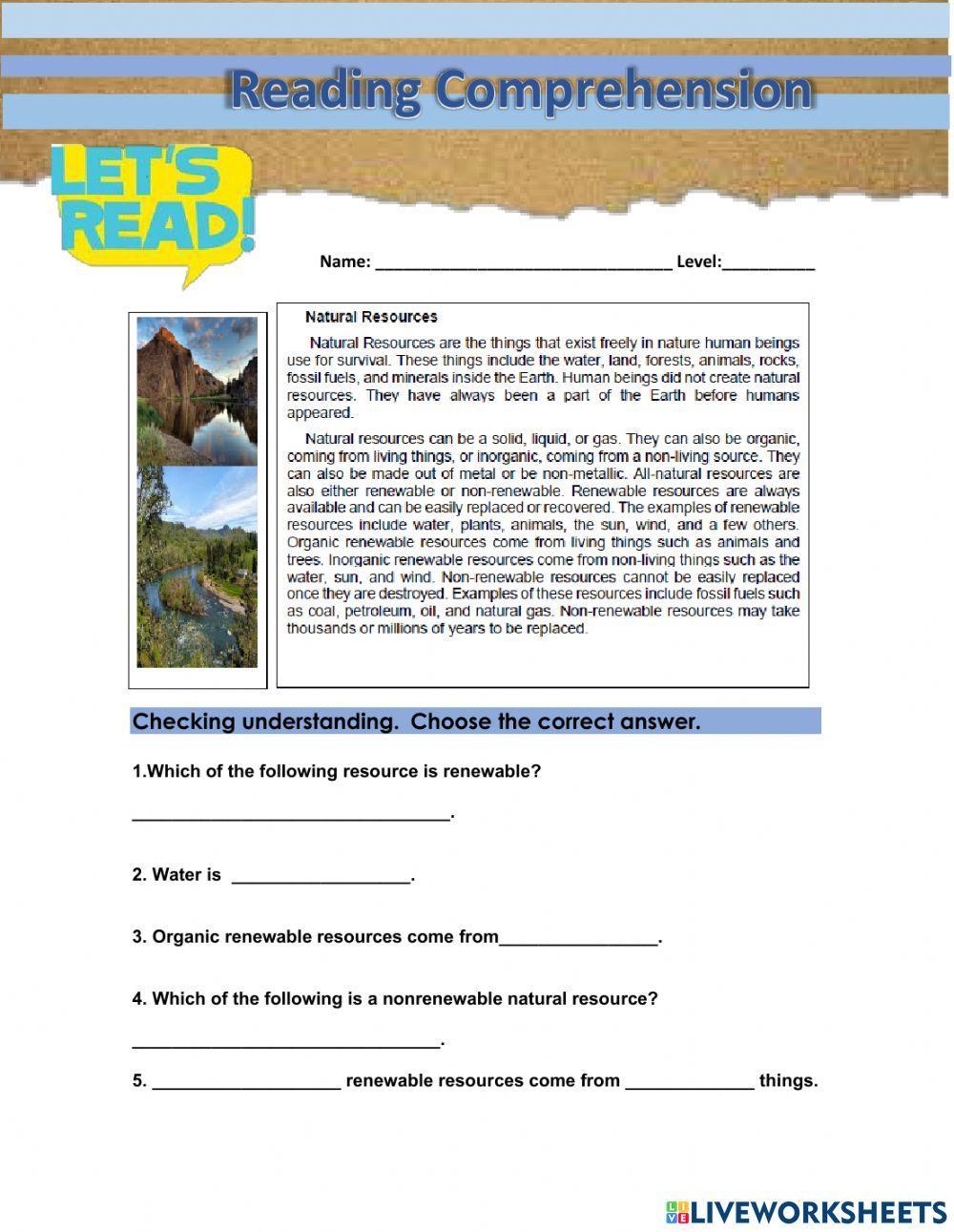 Reading Comprehension: Natural Resources