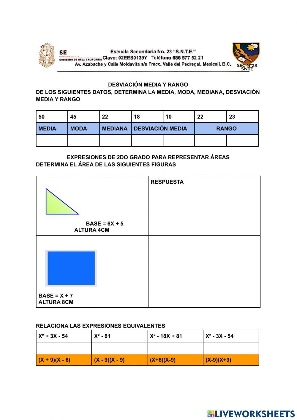 Desviacion media y expresiones algebraicas