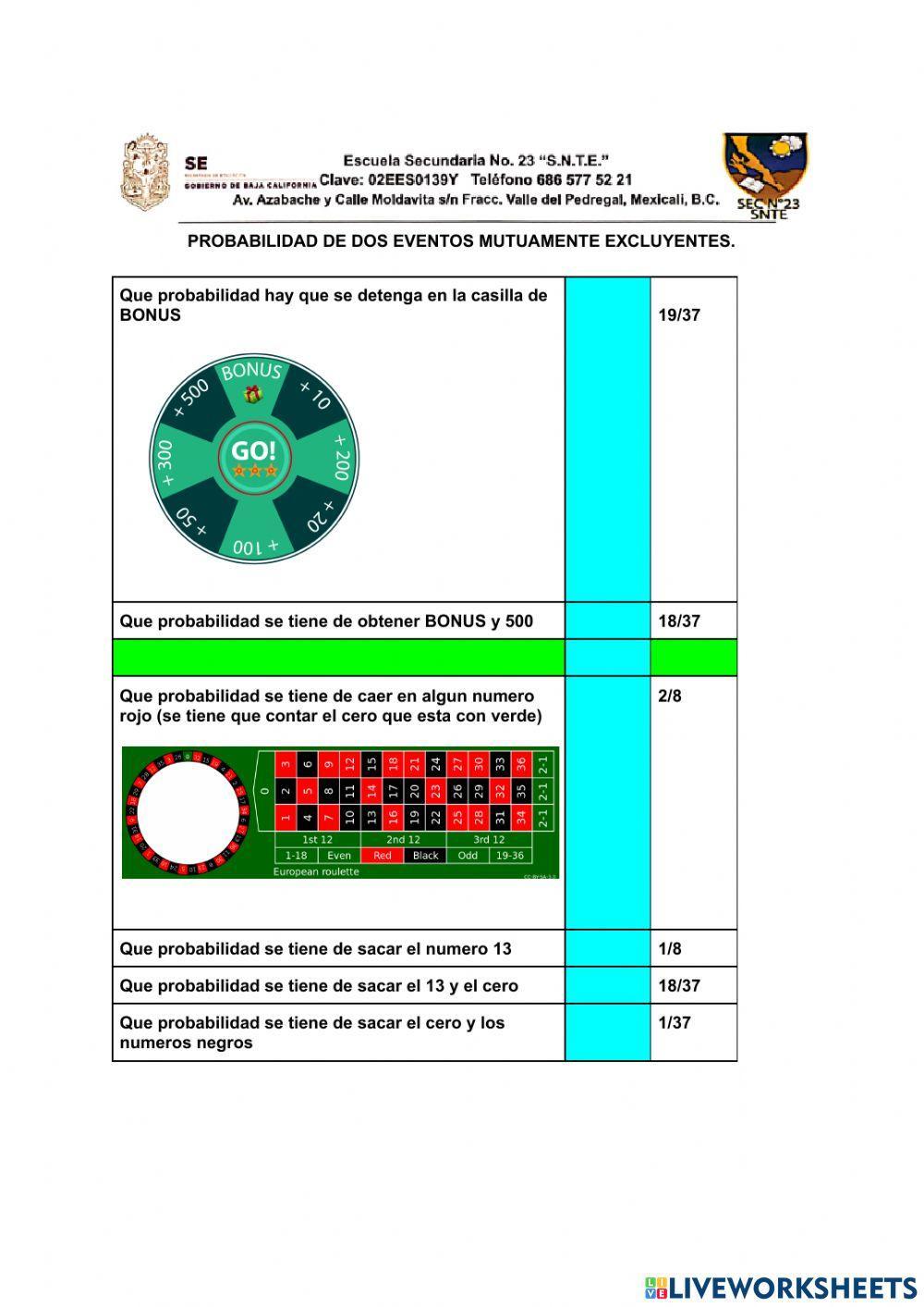 Probabilidad eventos mutuamente excluyentes