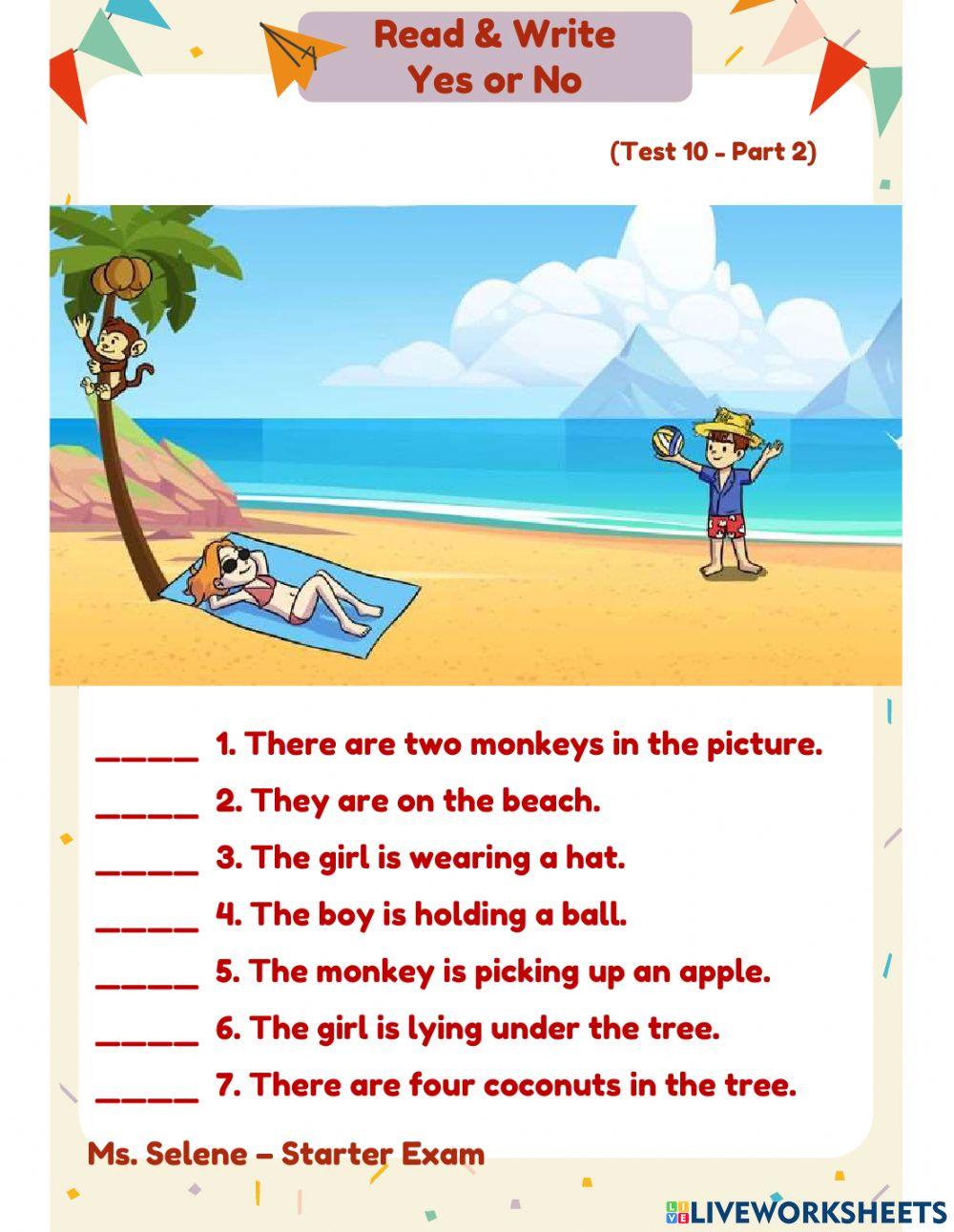 Starters Exam - Test 10 - Reading & Writing - Part 2