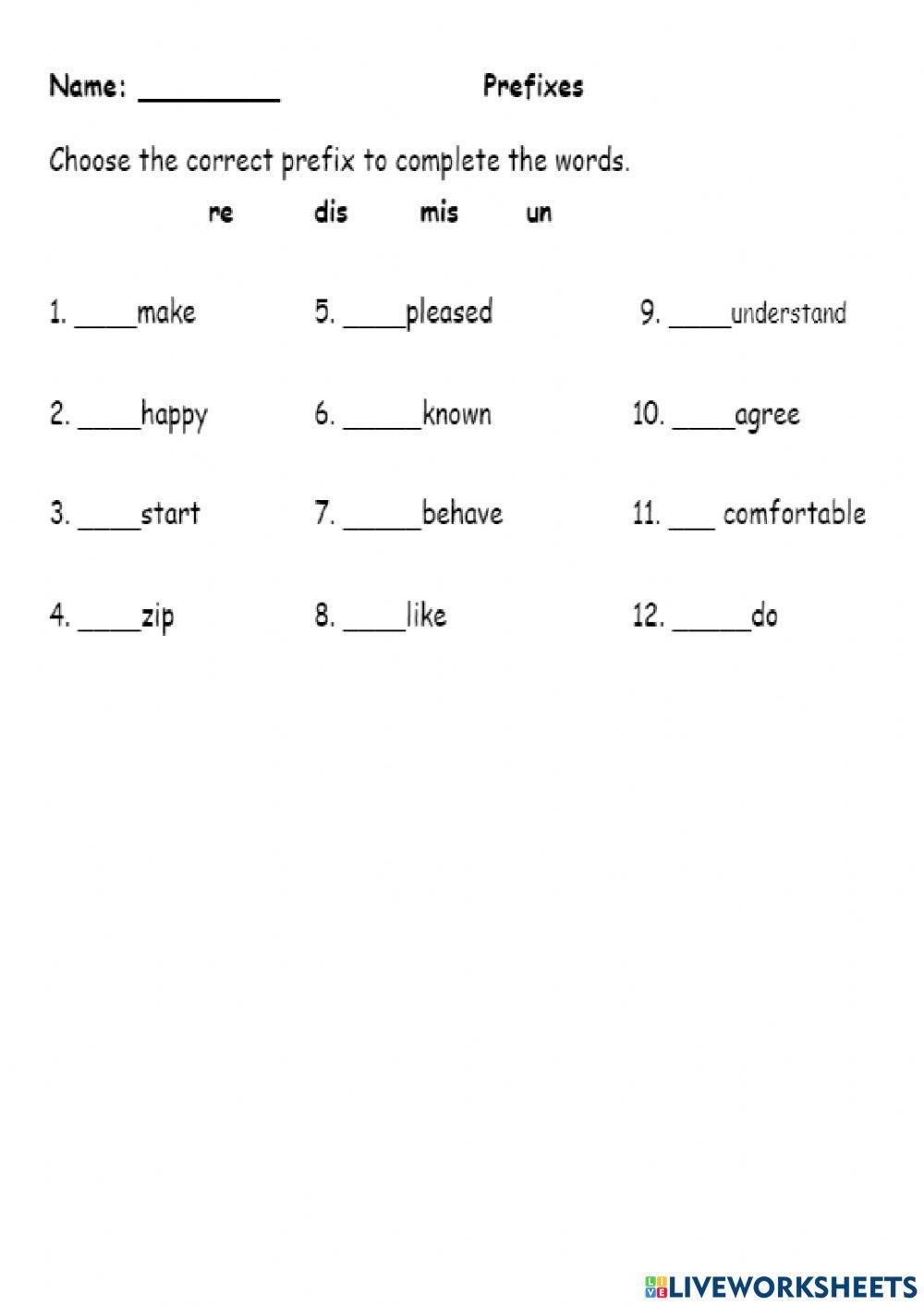 Prefixes online exercise for 3 | Live Worksheets
