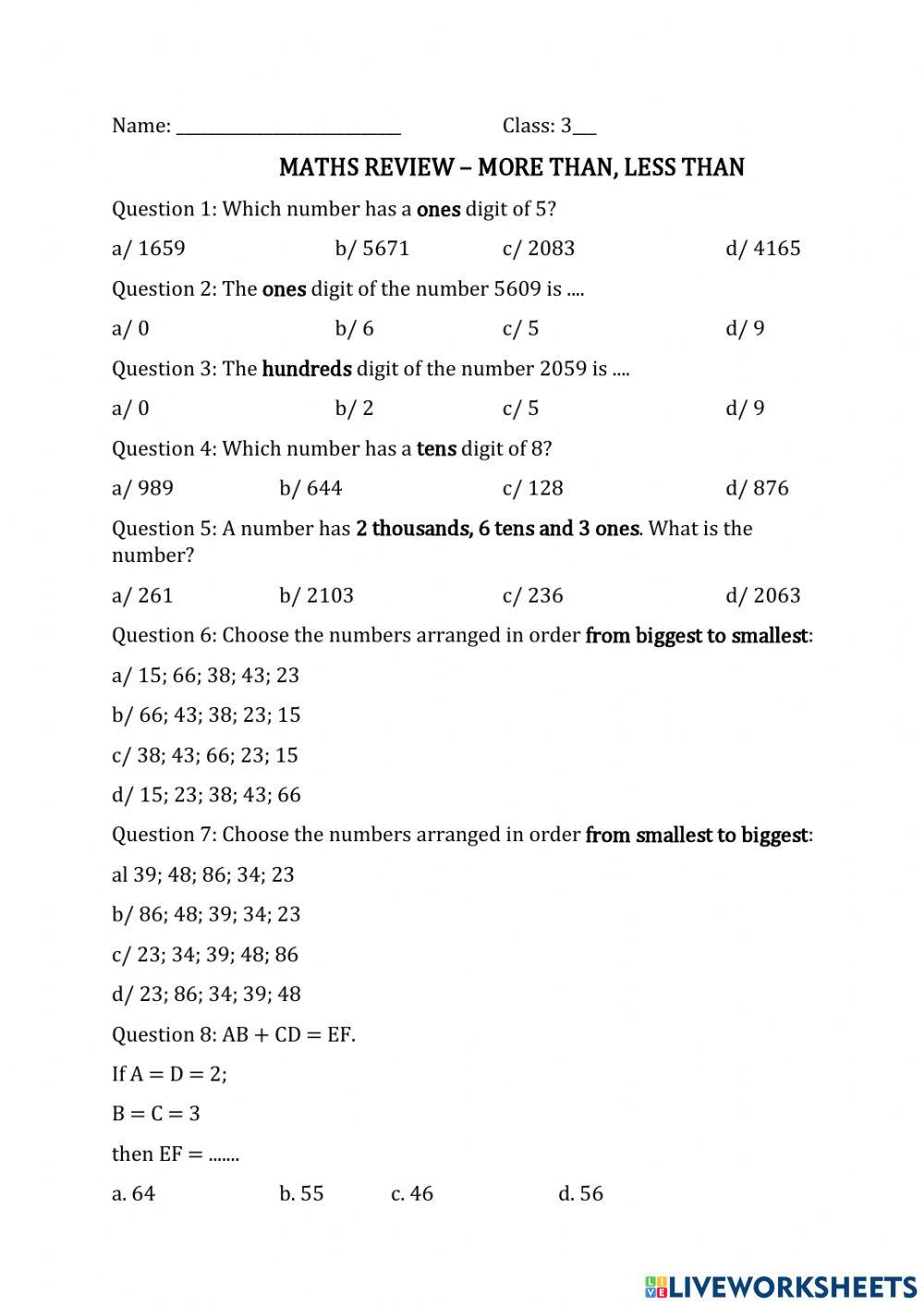 1876167 | Grade 3 - Maths | tnn179 | LiveWorksheets