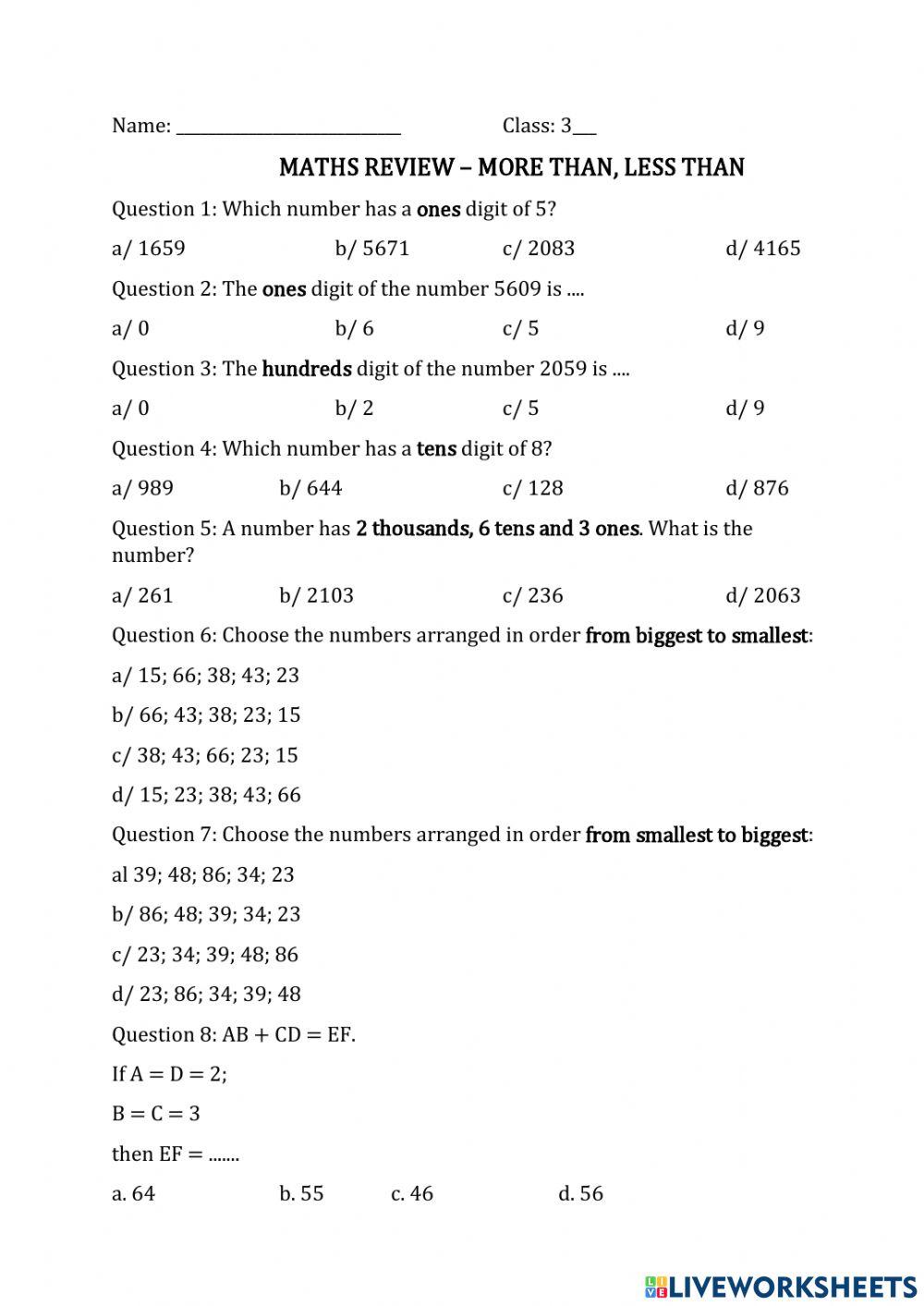 Grade 3 - Maths