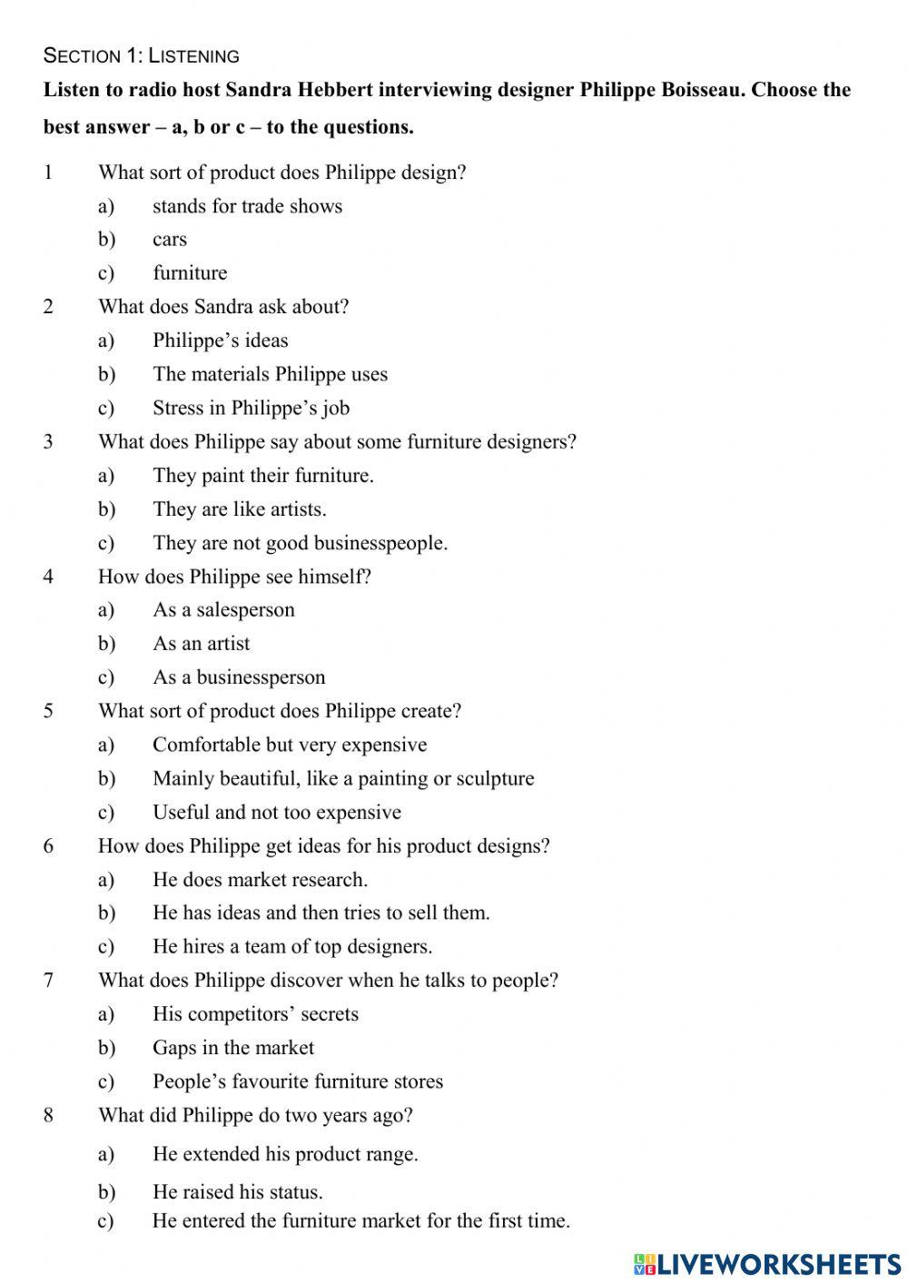 Mid-term Exam Level 8 (English for Business)