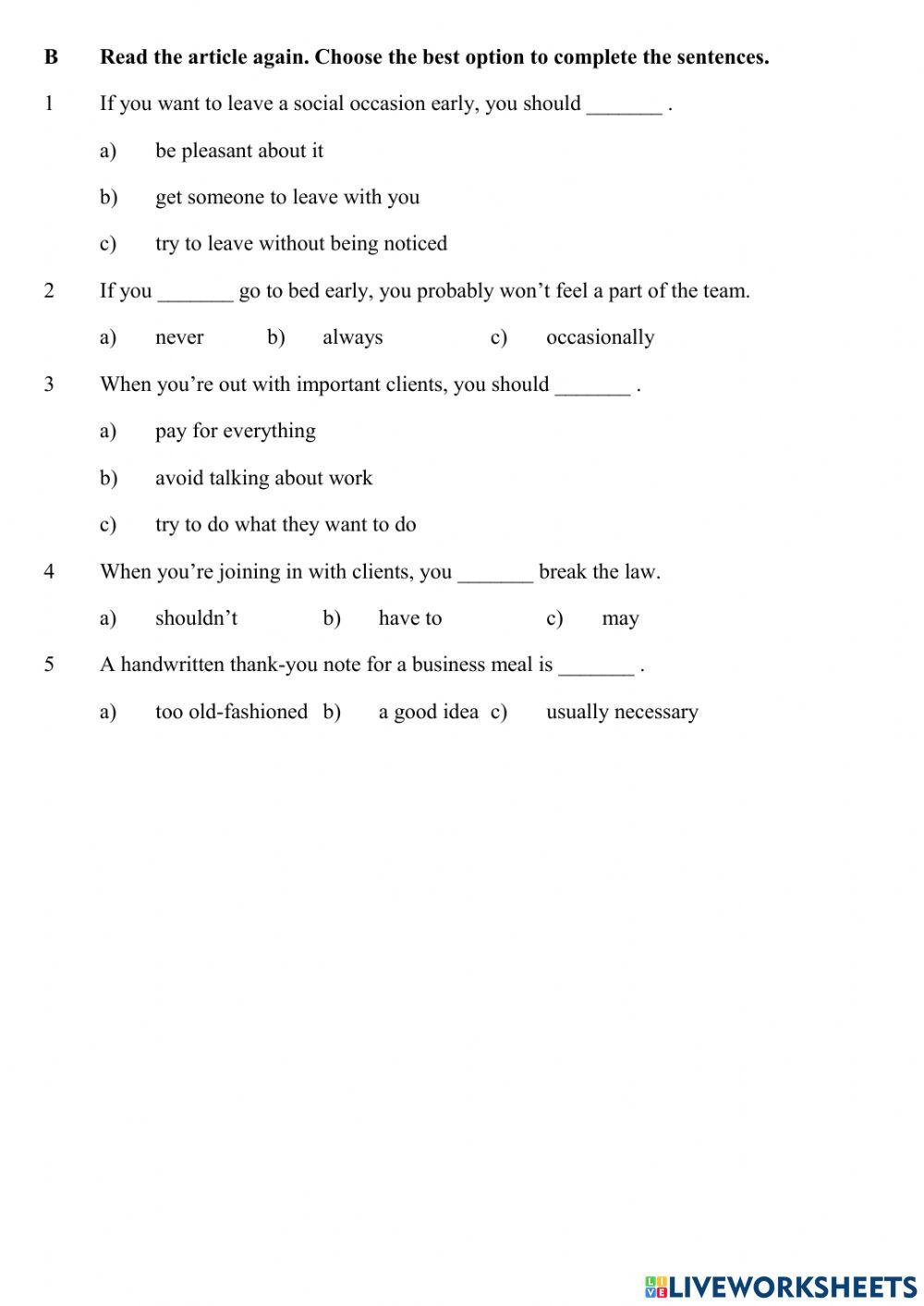 Mid-term Exam Level 8 (English for Business)