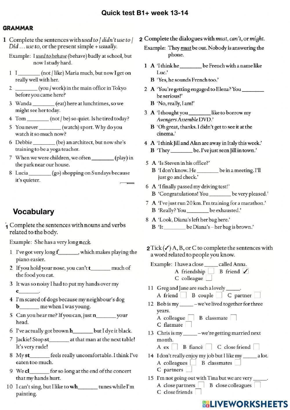 Quick test B1+ Week 13-14