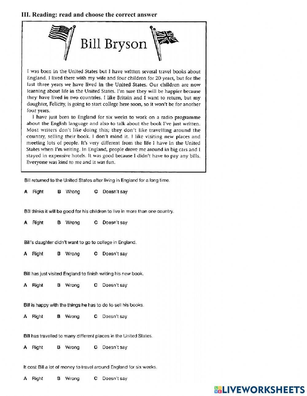 Key for school- Test unit 6