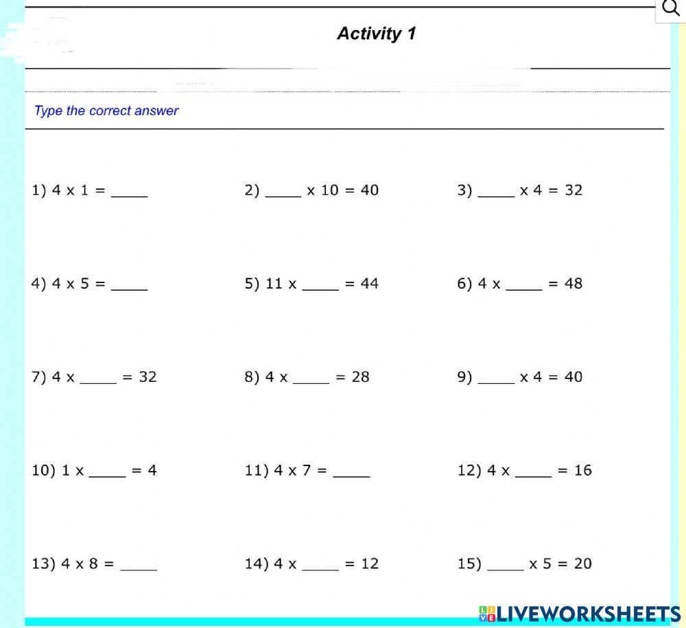 Division 4 worksheet | Live Worksheets