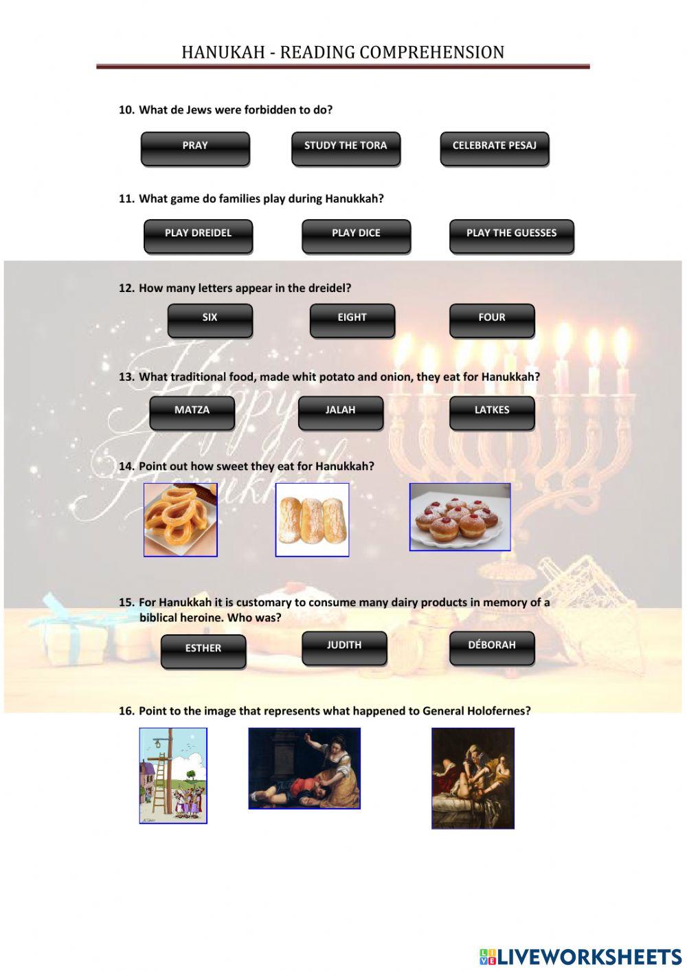 Hanukah Comprensió lectora