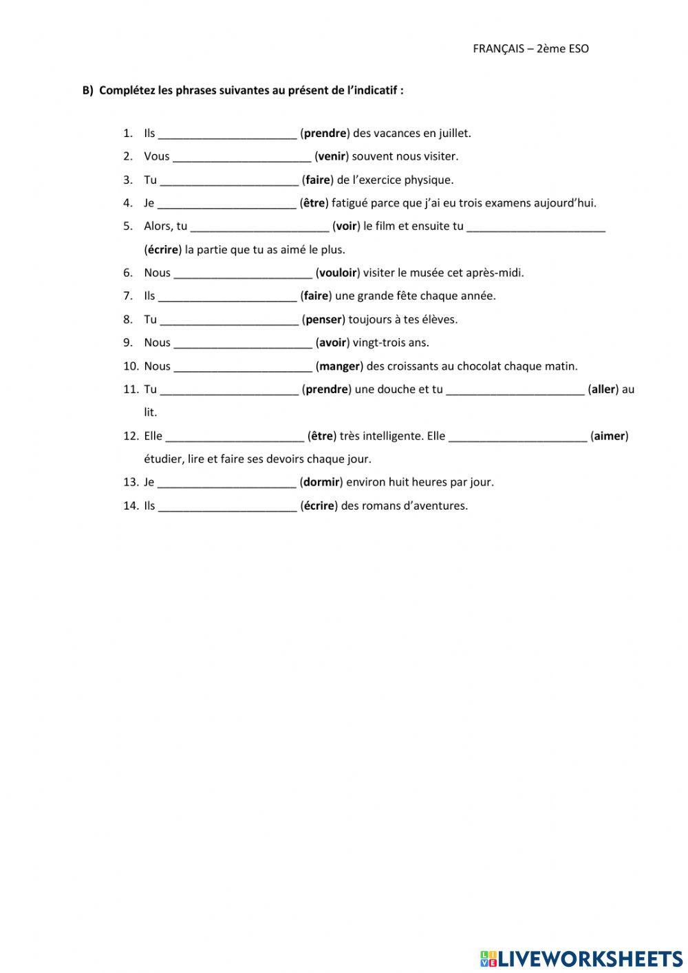 Verbes présent indicatif