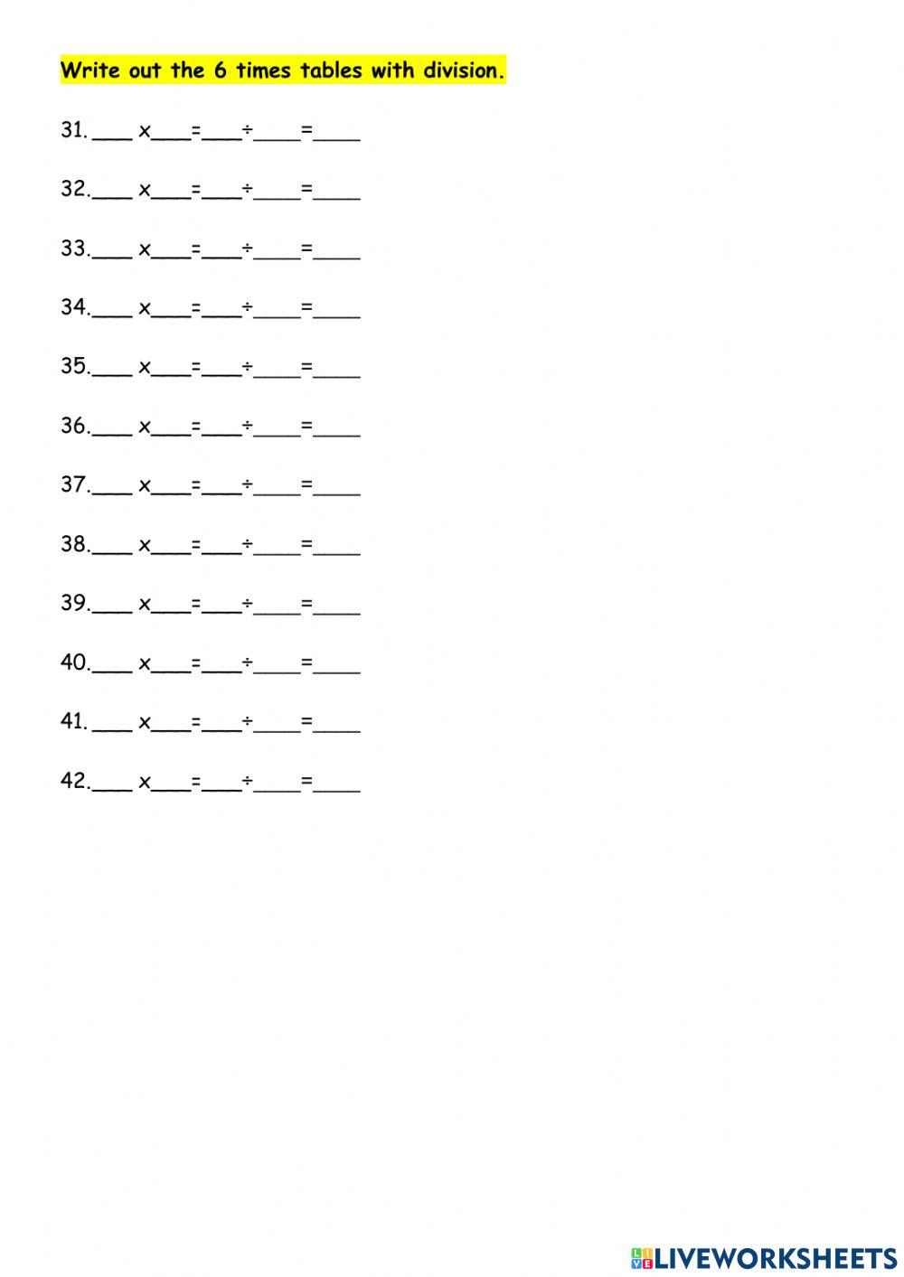 Tables with division (2-6)